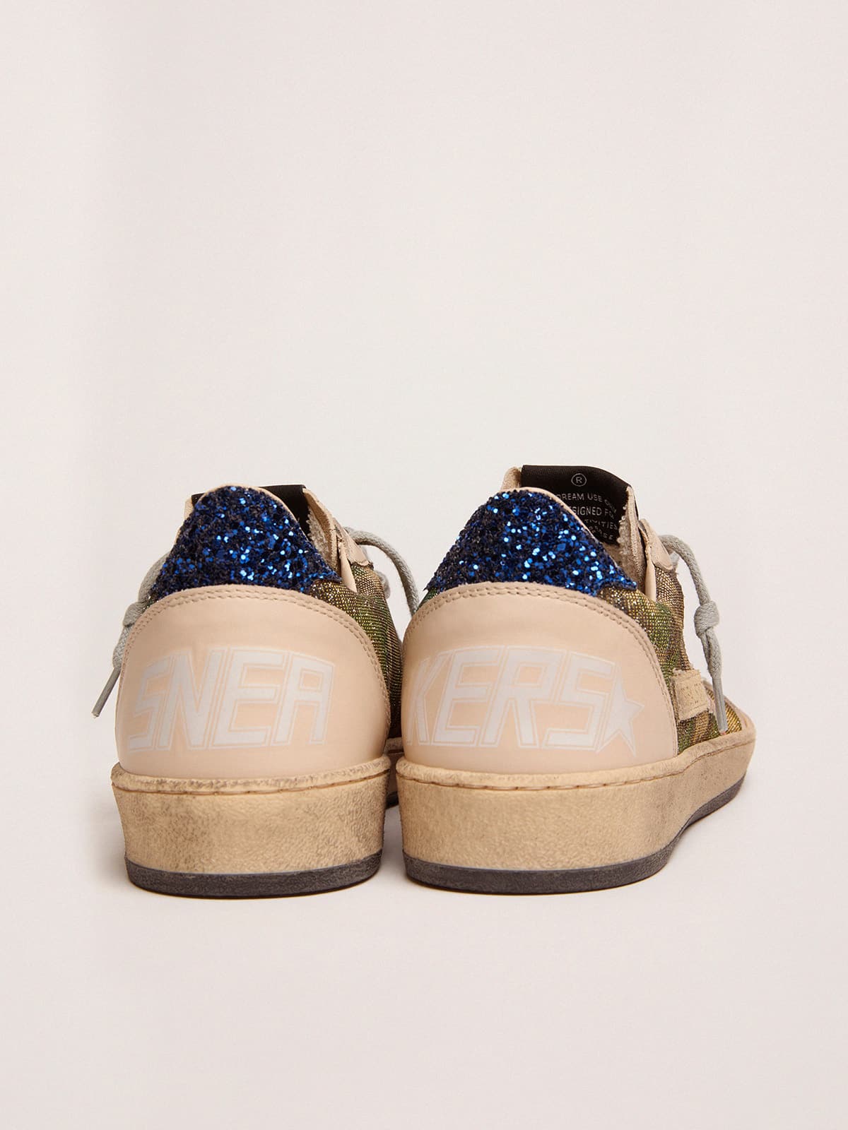 Women | Ball Star White Nappa Leather & Silver Glitter with Metallic Orange Leather Star & Blue Glitter Heel Tab | Green Camouflage x Smoke Gray x Yellow Ochre x Bluette - Image 8