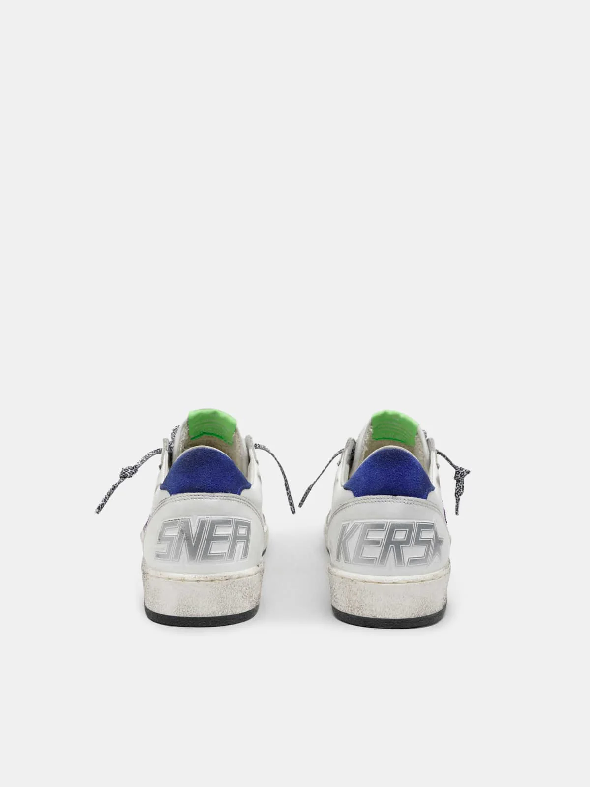 Women | Ball Star White Nappa Leather with Purple Glitter Star & Blue Heel Tab | White x Purple x Blue - Image 3