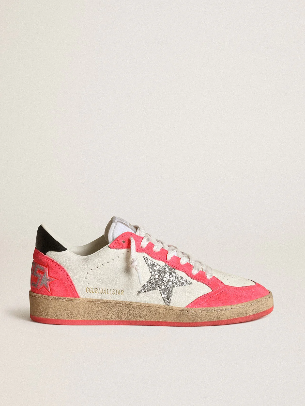 Women | Ball Star White Nappa with Glitter Star | White x Lobster Fluo x Black
