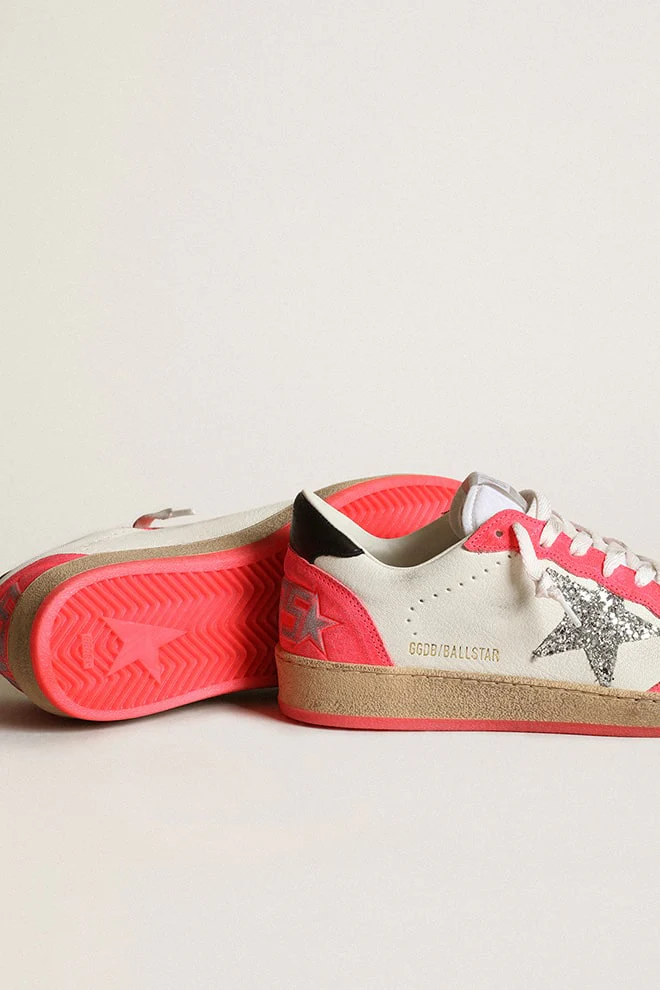 Women | Ball Star White Nappa with Glitter Star | White x Lobster Fluo x Black - Image 2