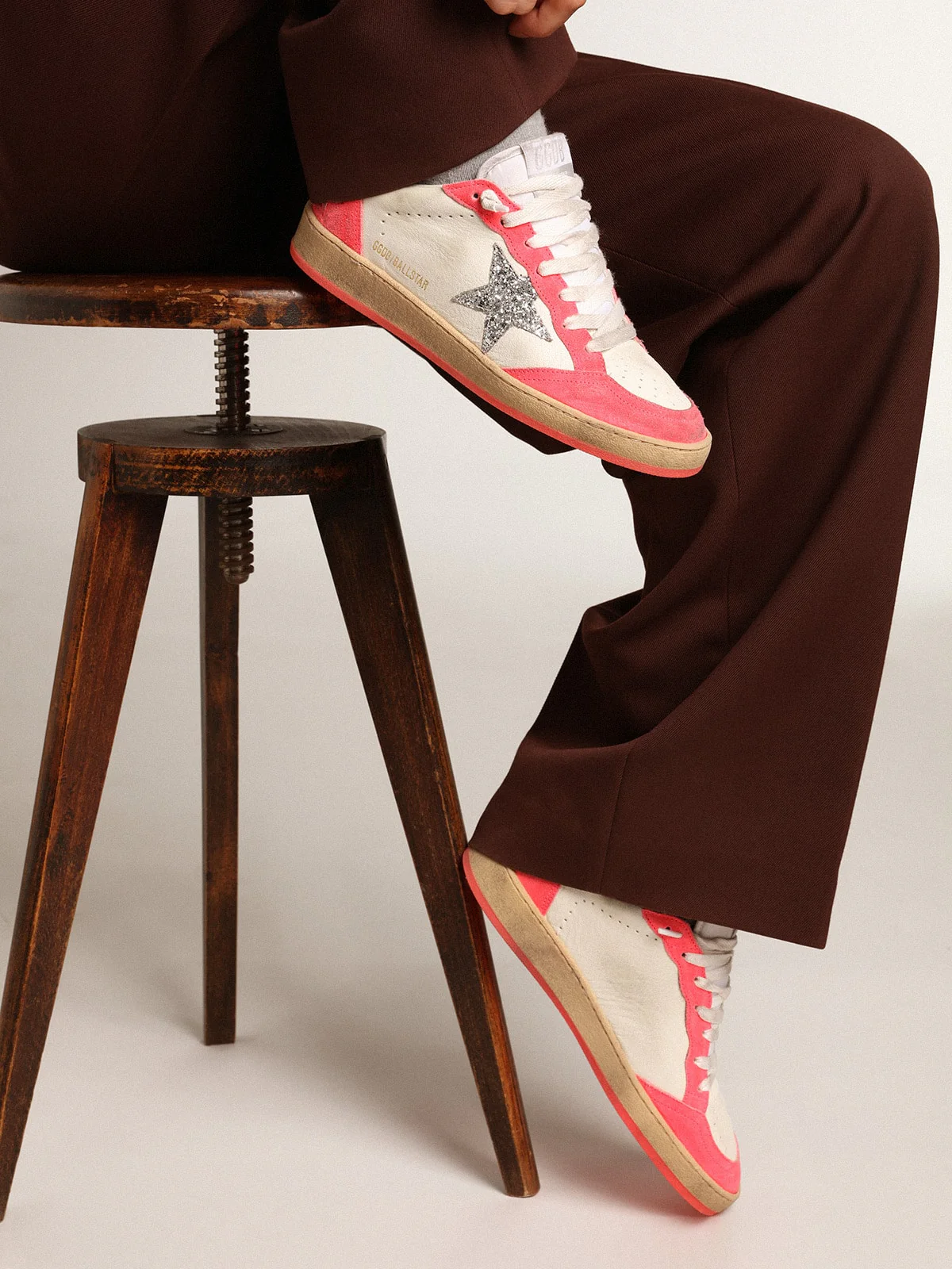 Women | Ball Star White Nappa with Glitter Star | White x Lobster Fluo x Black - Image 4