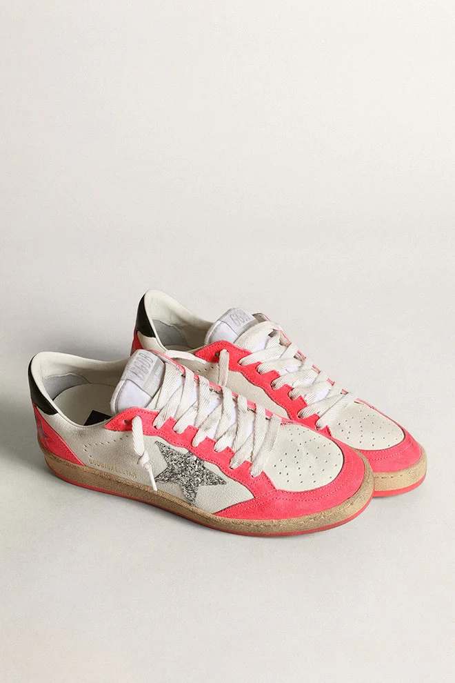 Women | Ball Star White Nappa with Glitter Star | White x Lobster Fluo x Black - Image 6