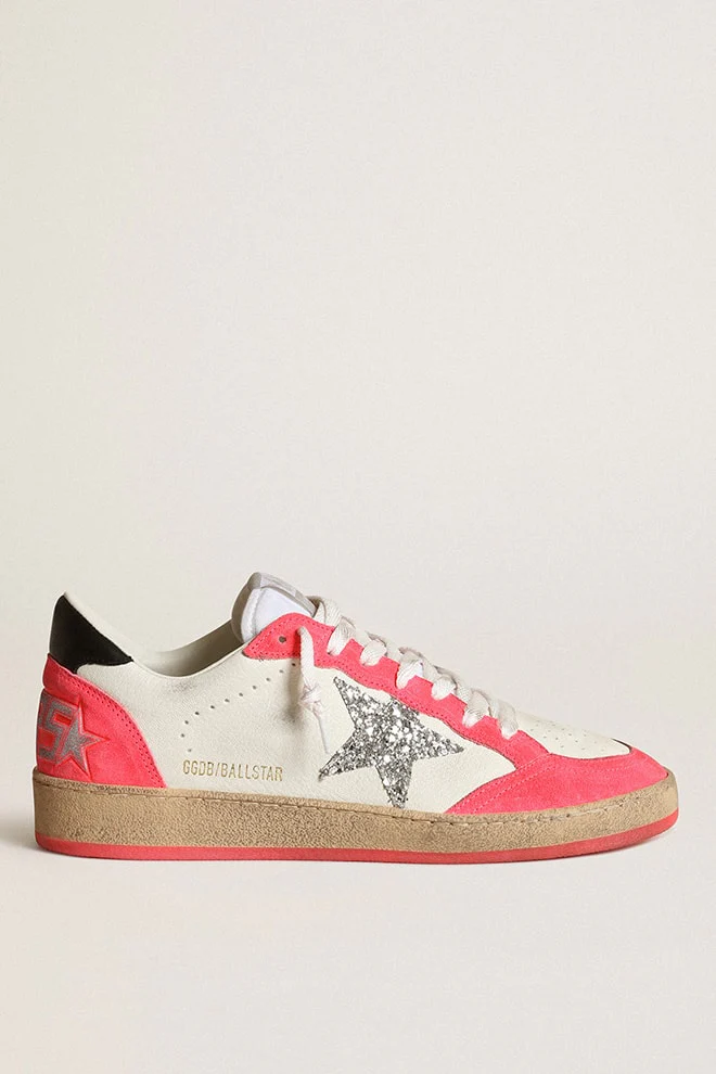 Women | Ball Star White Nappa with Glitter Star | White x Lobster Fluo x Black - Image 8