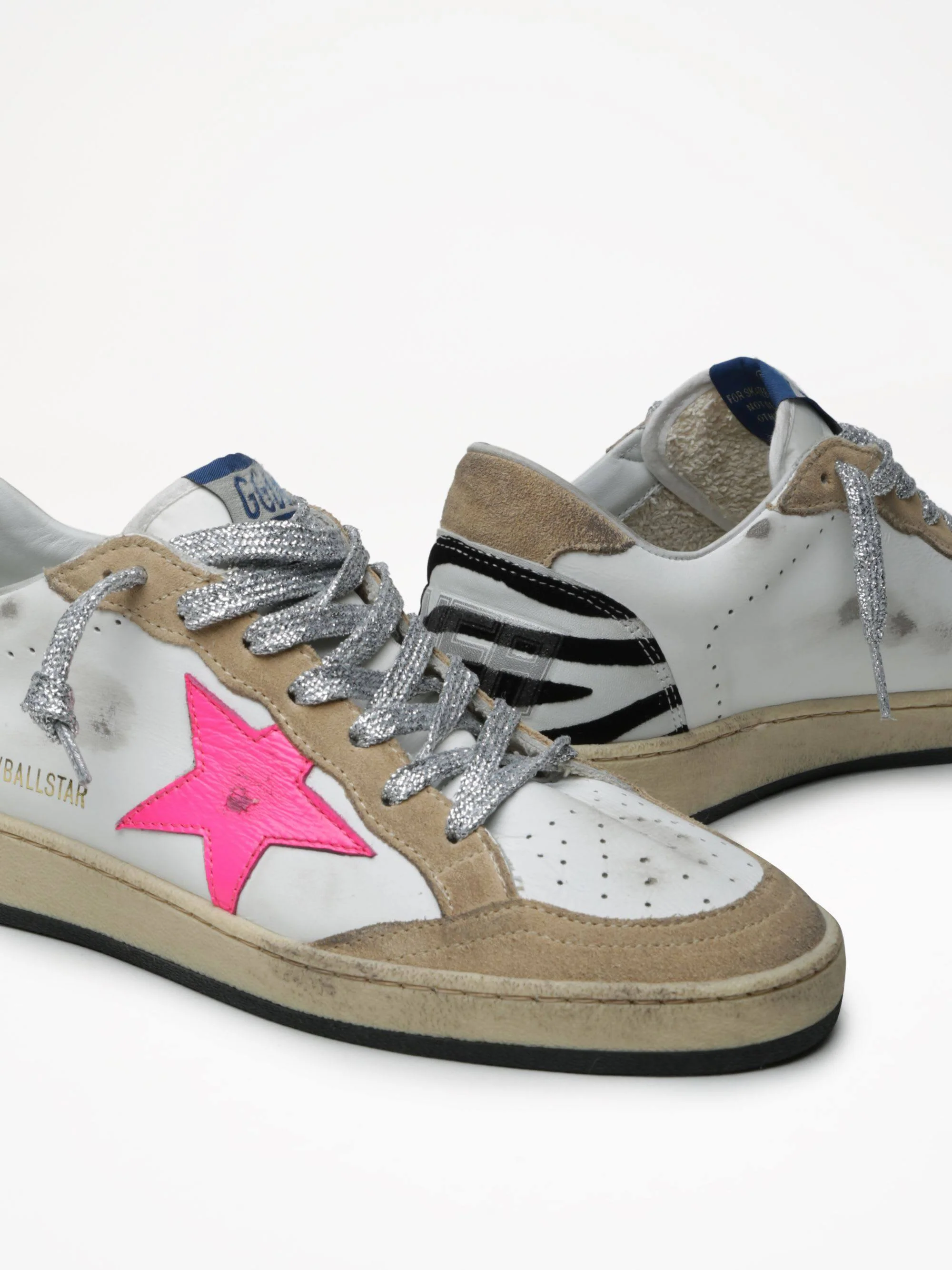 Women | Ballstar Leather Upper Leather Star Flock Zebra Heel | Cappuccino x White x Fluo Fuxia x Zebra