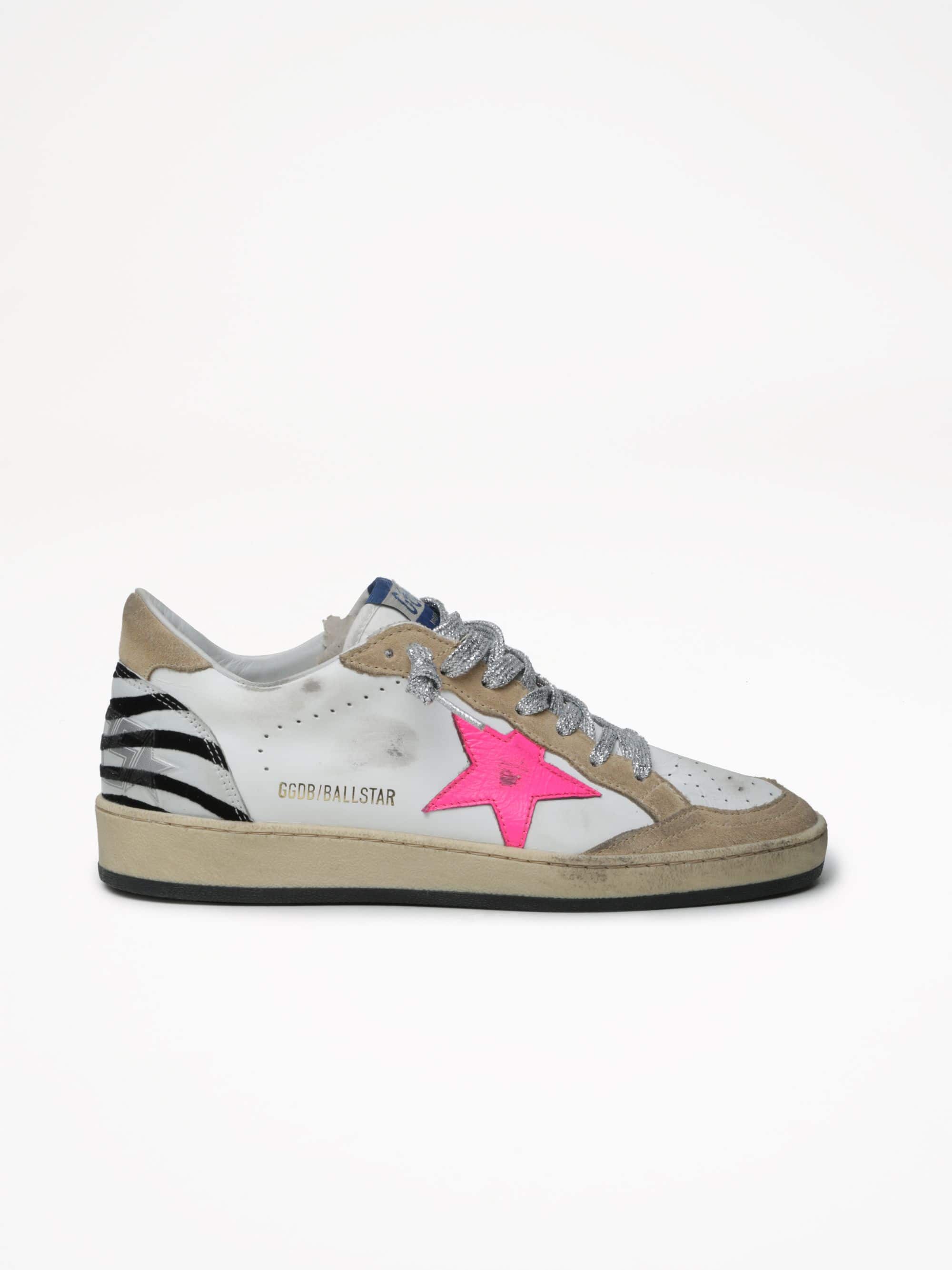 Women | Ballstar Leather Upper Leather Star Flock Zebra Heel | Cappuccino x White x Fluo Fuxia x Zebra - Image 3