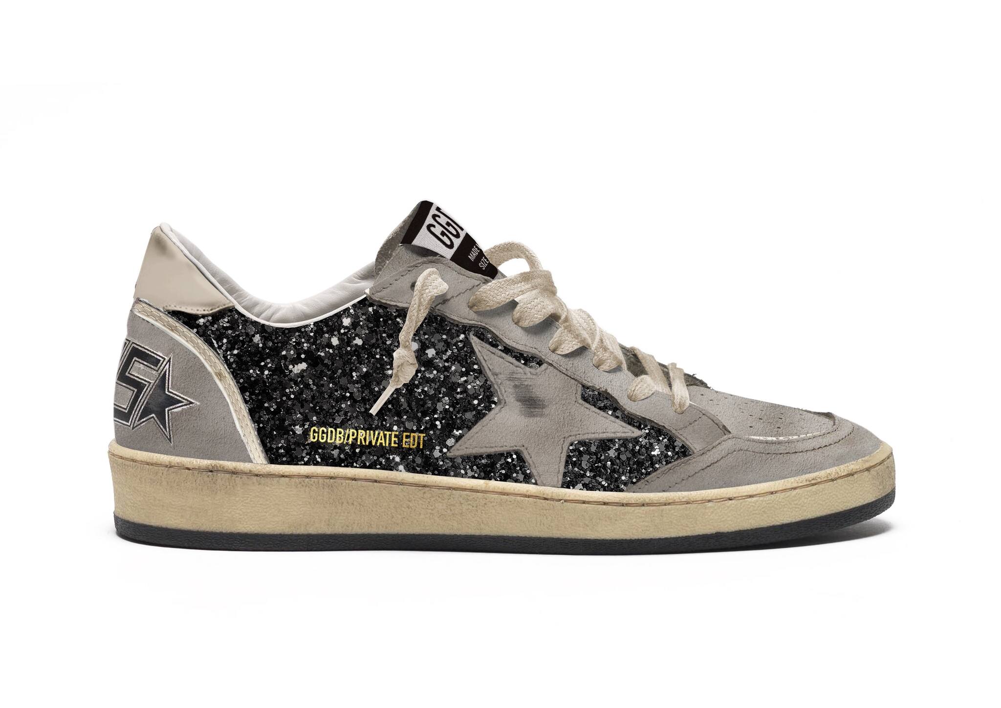 Women | Ballstar with Black Glitter & Ice Gray Suede Star | Black x Ice x Ivory