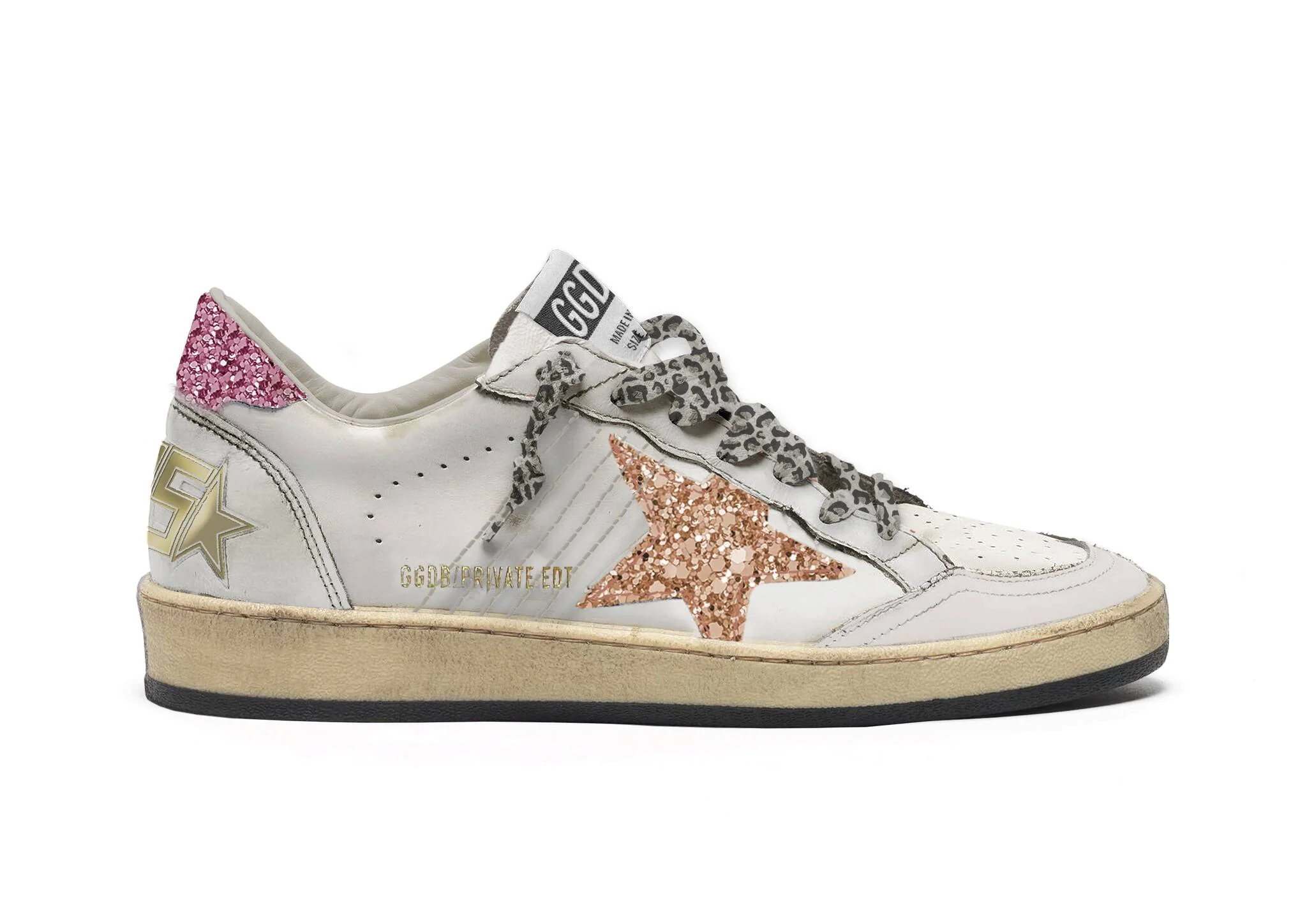 Women | Ballstar with Glitter Peach Star & Glitter Pink Heel Tab | White x Peach x Pink
