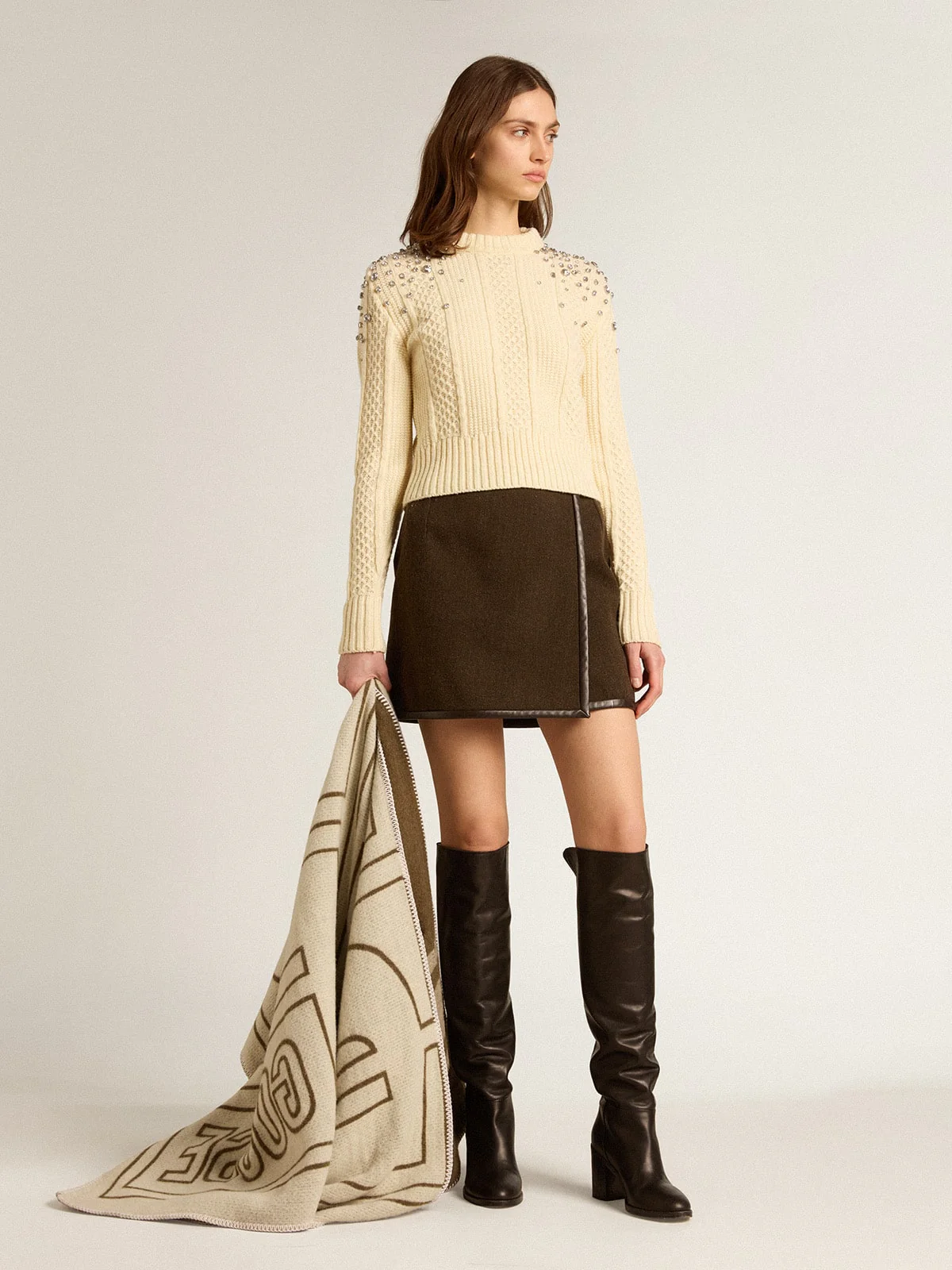 Women | Bark-Colored Wool Miniskirt | Wood Green - Image 9