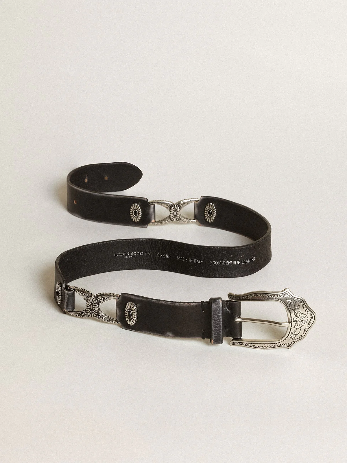 Women | Belt Black Leather with Silver Decorations | Black - Image 4