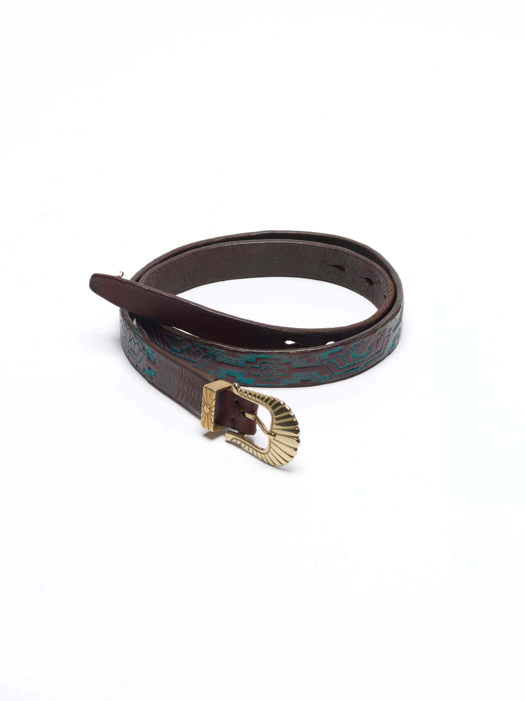 Women | Belt Brown Washed Leather-Turquois-Gold Buckle - Image 4