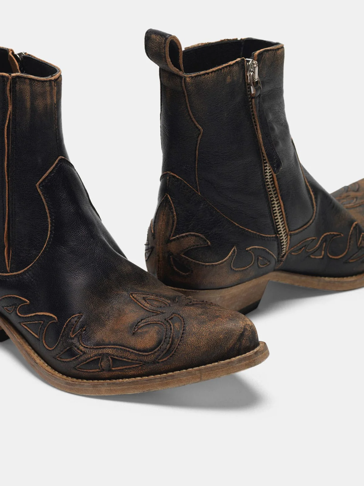 Women | Black Aged-Leather Santiago Ankle Boots - Image 2