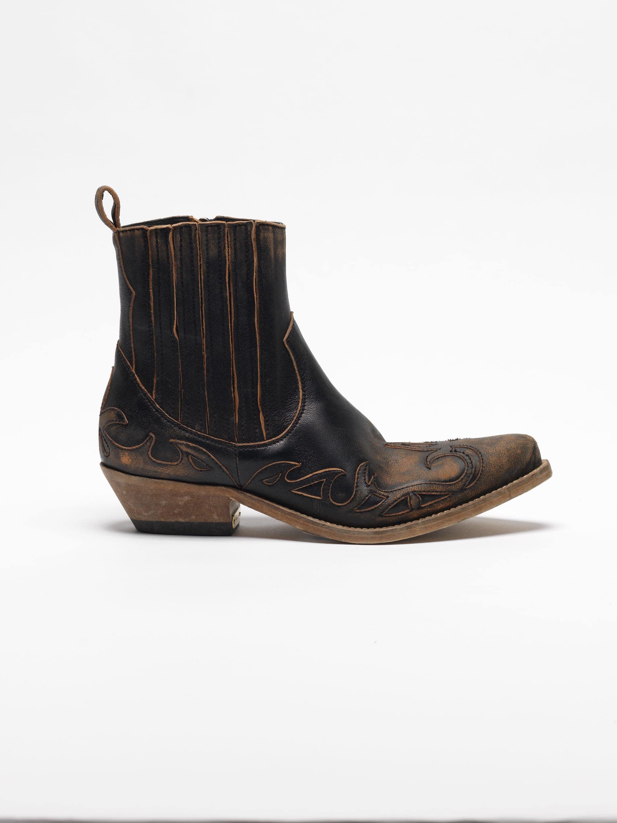 Women | Black Aged-Leather Santiago Ankle Boots - Image 7