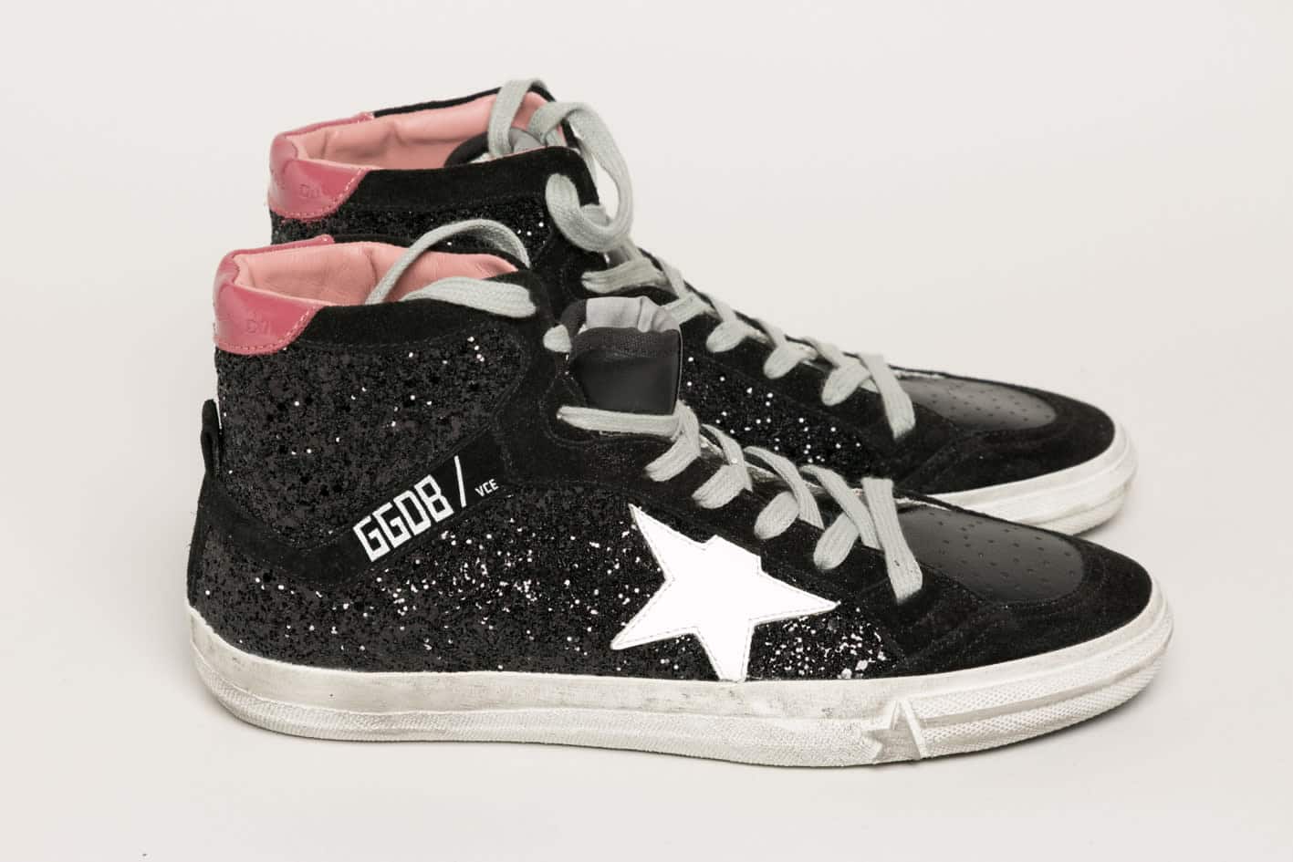 Women | Black Glittered Sneakers with White Star - Image 2