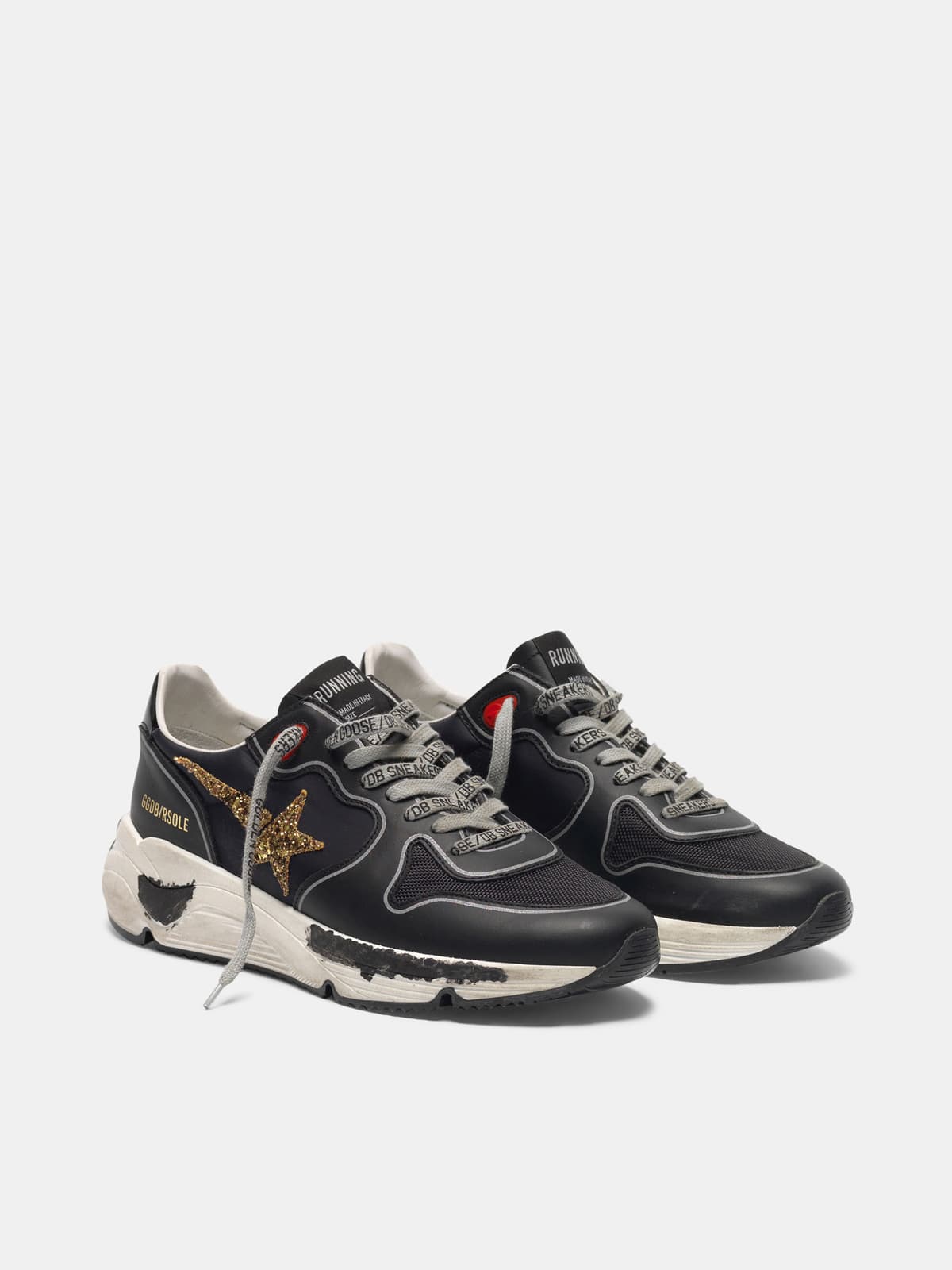 Women | Black Running Sole Sneakers with Glittery Gold Star - Image 6