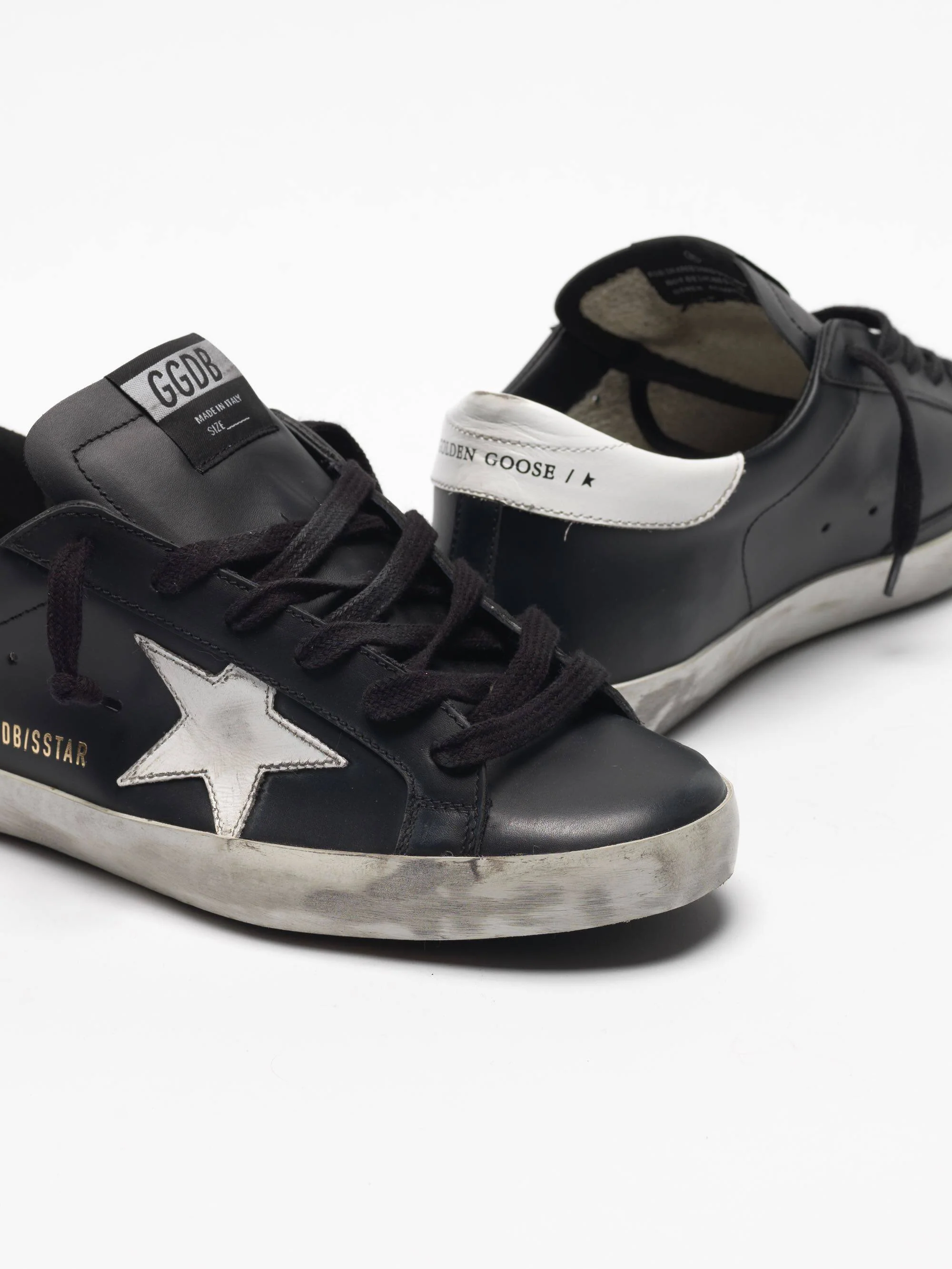 Women | Black Super-Star Sneakers Leather with White Star
