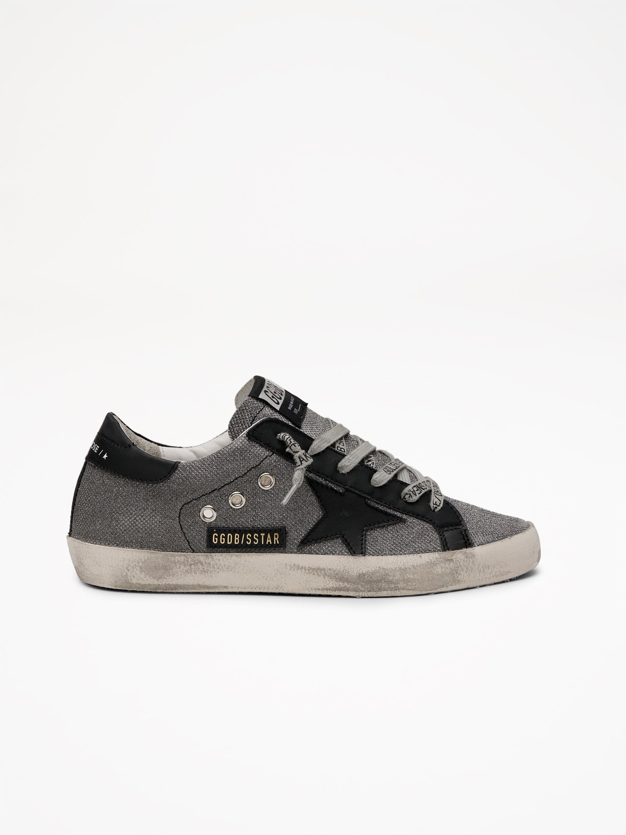 Women | Black Super-Star Sneakers with Iridescent Fabric - Image 6