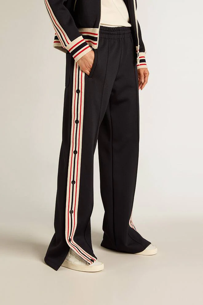 Women | Black Wo Joggers with Side Stripes | Dark Blue x Papyrus - Image 5