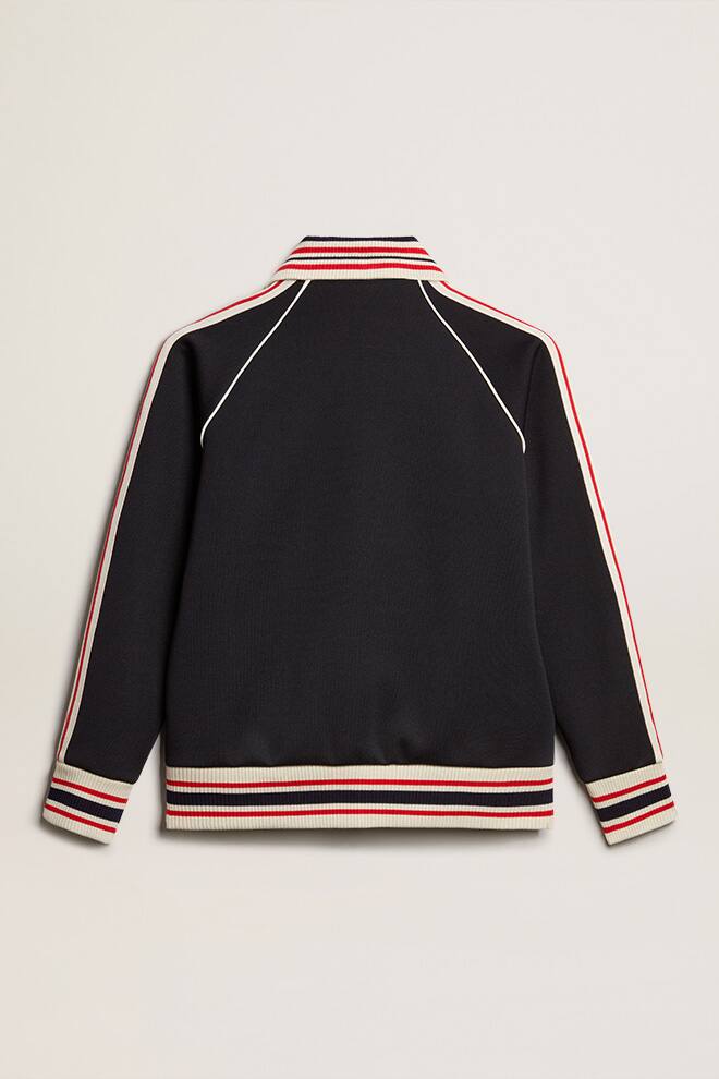 Women | Black Zipped Sweatshirt with Side Strips | Dark Blue x Papyrus - Image 5