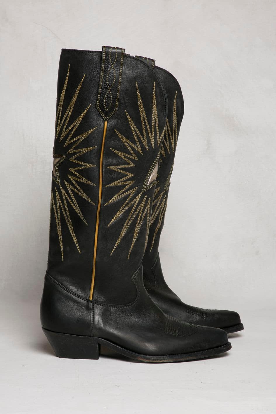 Women | Boots Black Leather with Cowboy-Style Decoration - Image 2