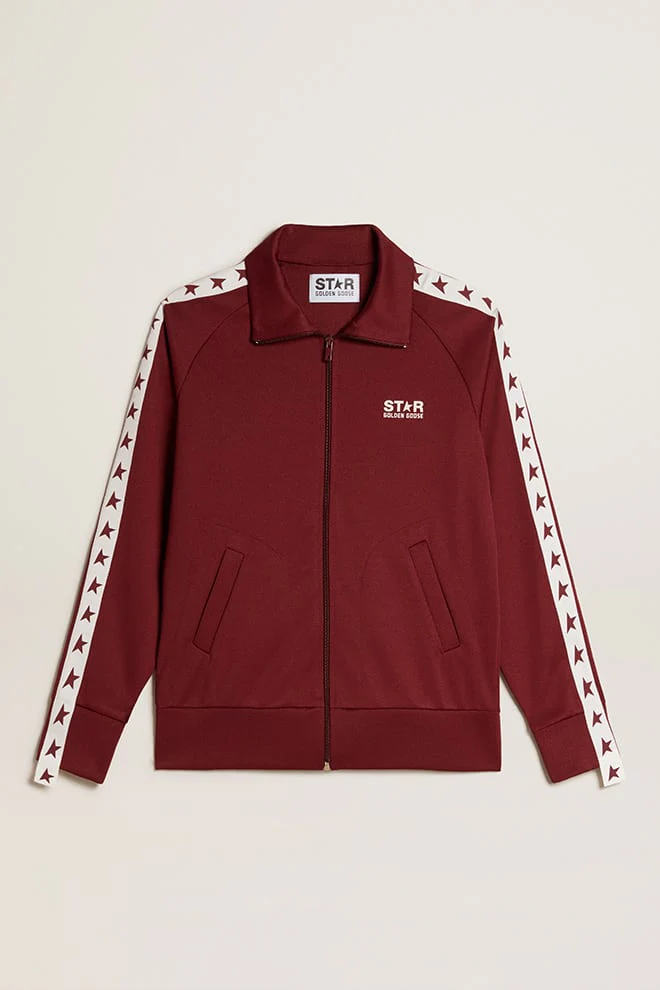 Women | Burgundy Zipped Sweatshirt with White Strip & Contrasting Stars | Windsor Wine x White - Image 10