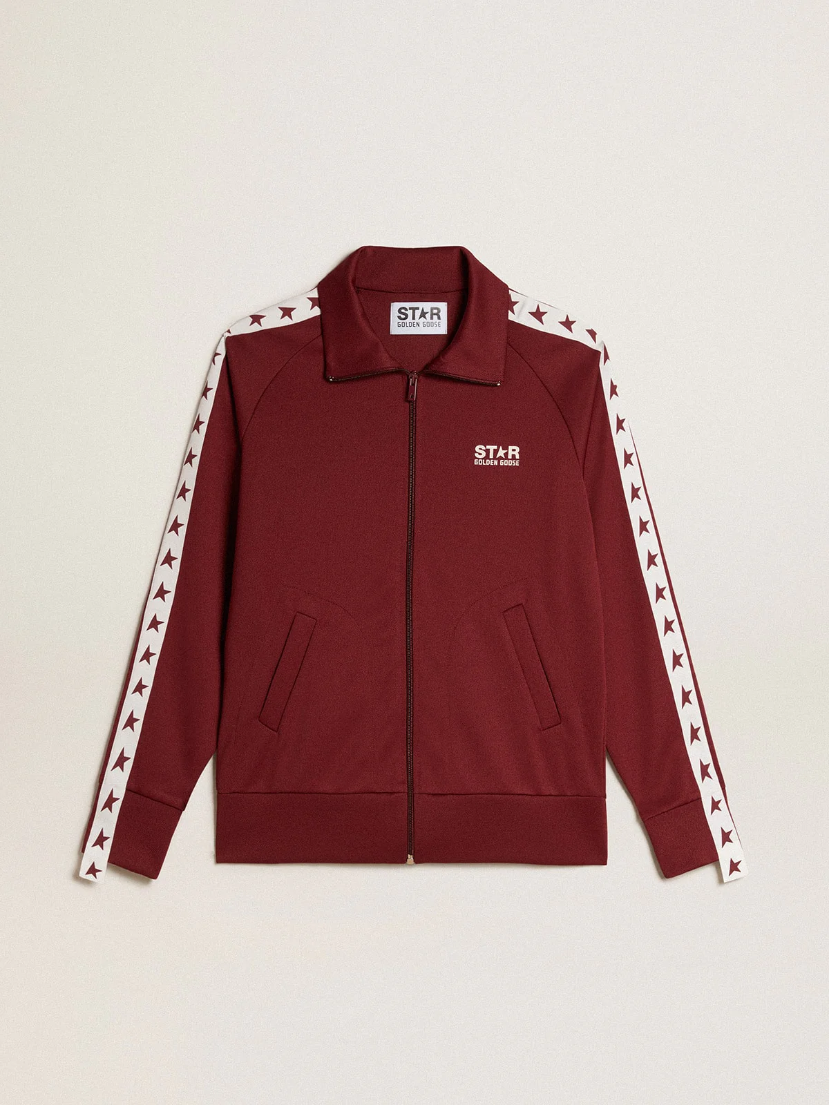 Women | Burgundy Zipped Sweatshirt with White Strip & Contrasting Stars | Windsor Wine x White - Image 11