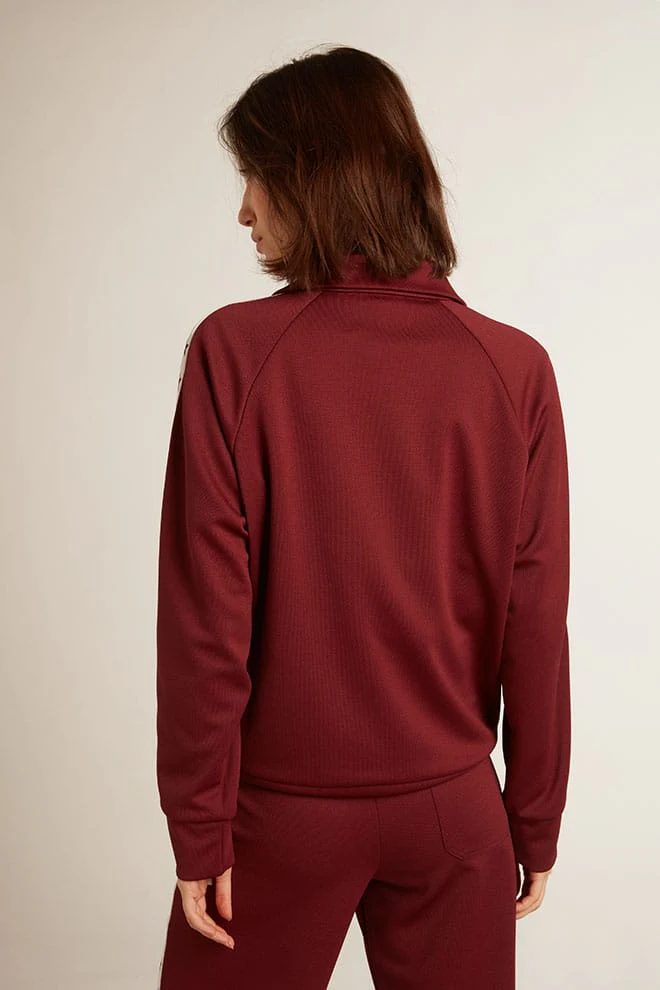 Women | Burgundy Zipped Sweatshirt with White Strip & Contrasting Stars | Windsor Wine x White - Image 12