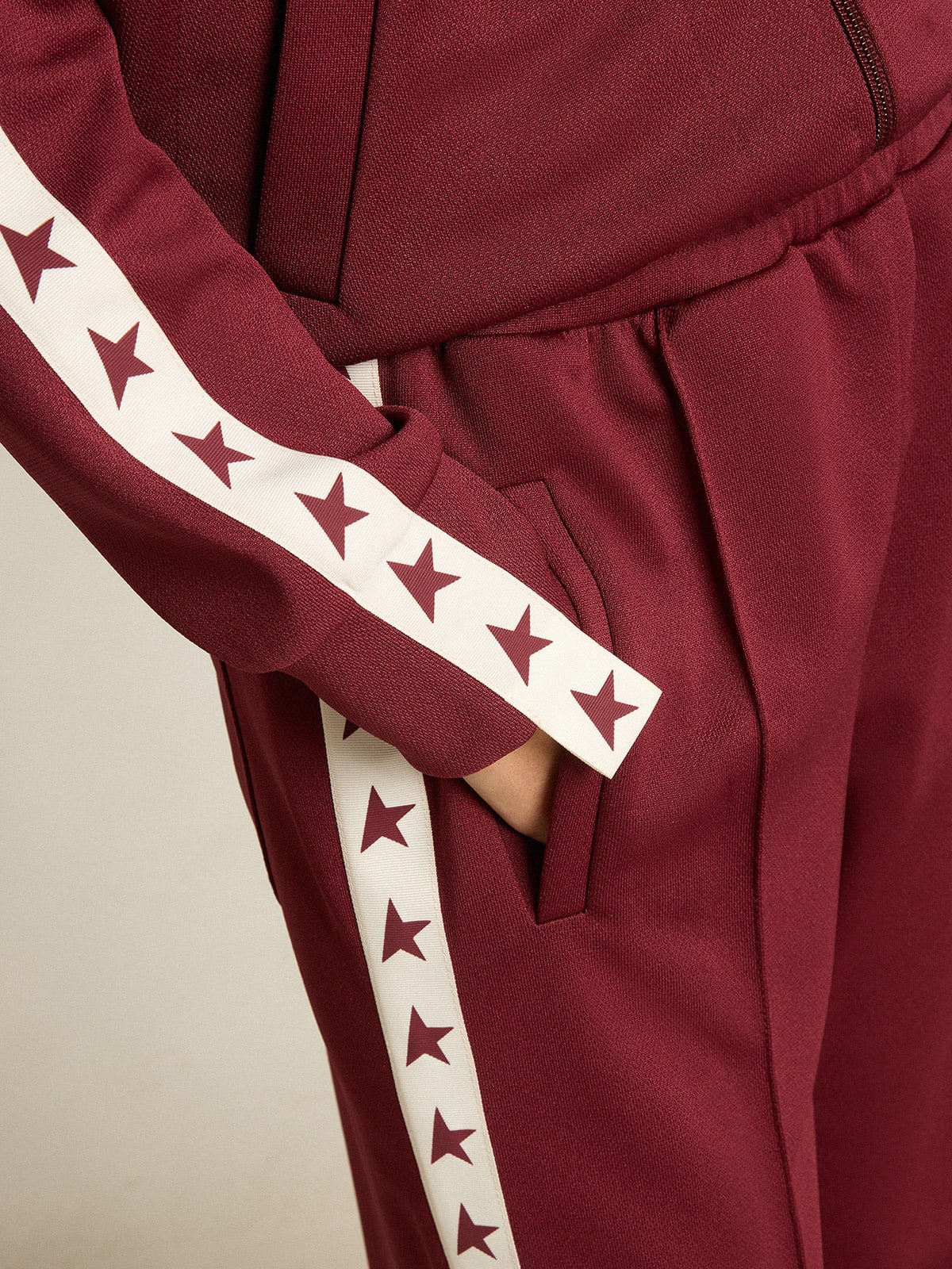 Women | Burgundy Zipped Sweatshirt with White Strip & Contrasting Stars | Windsor Wine x White - Image 9