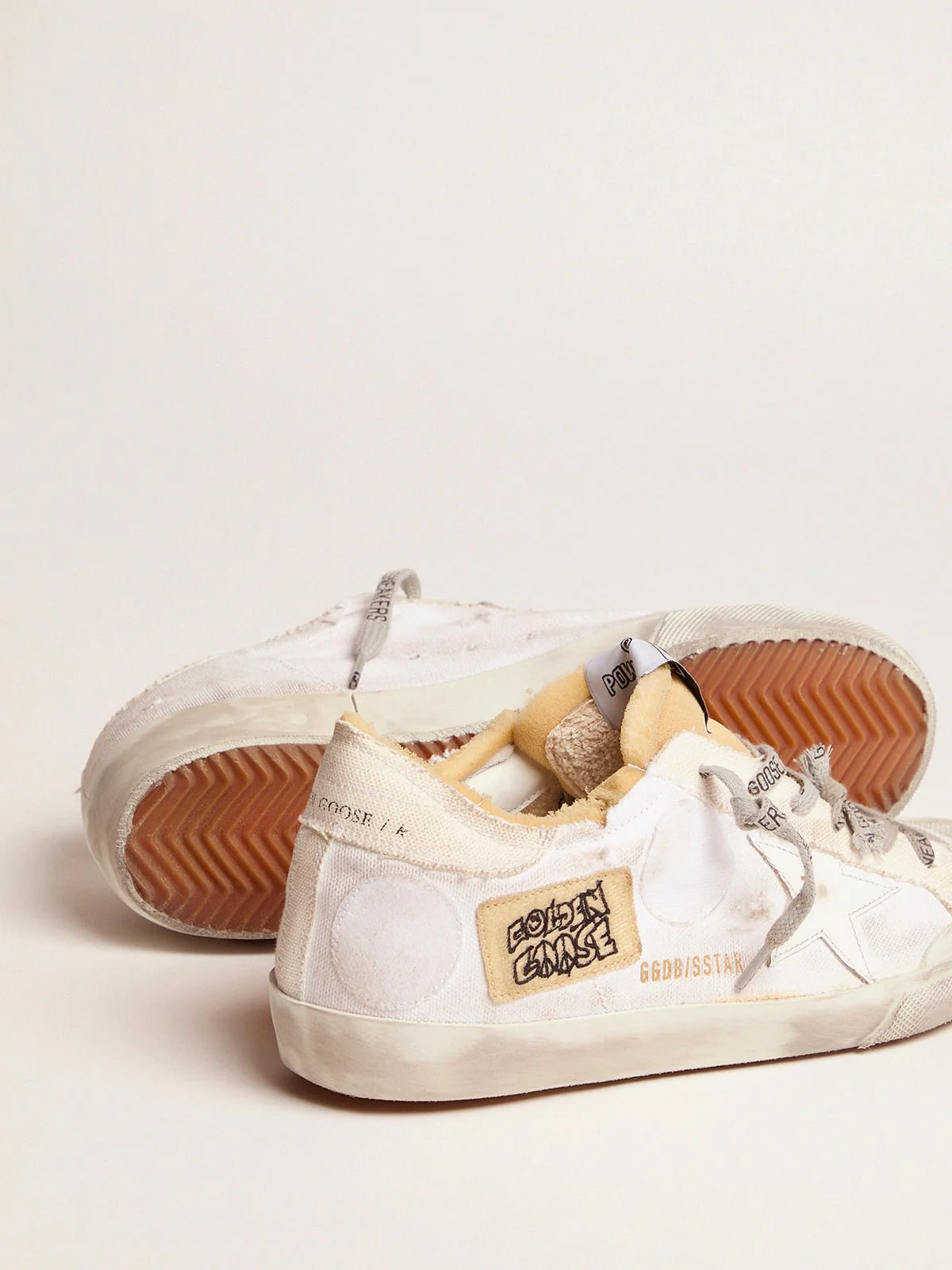 Women | Canvas Super-Star Sneakers with Side Patch | White x Beige - Image 5