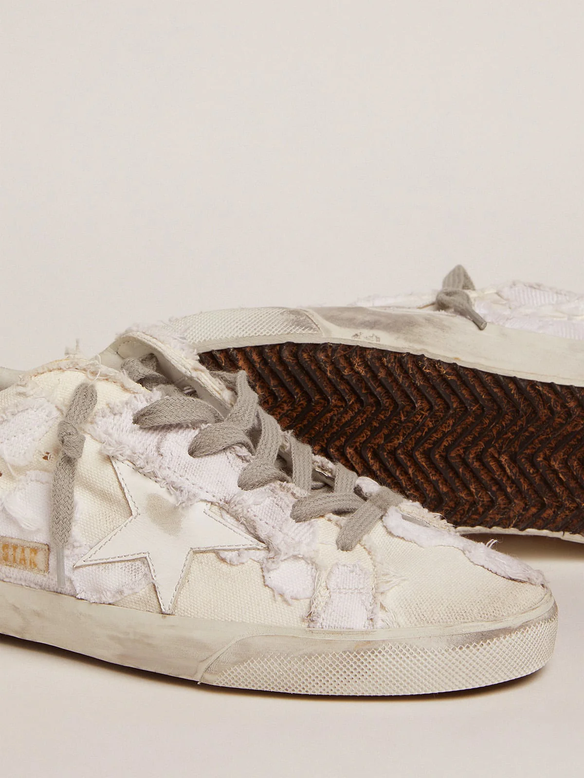 Women | Canvas Super-Star with Swarovski Crystal Heel Tab | Milk White Beige x Black Silver - Image 6