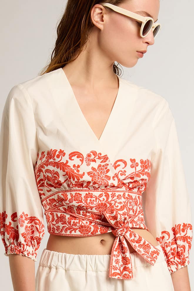 Women | Cotton Crop Top with Seasonal Print | White x Summer Fig - Image 10