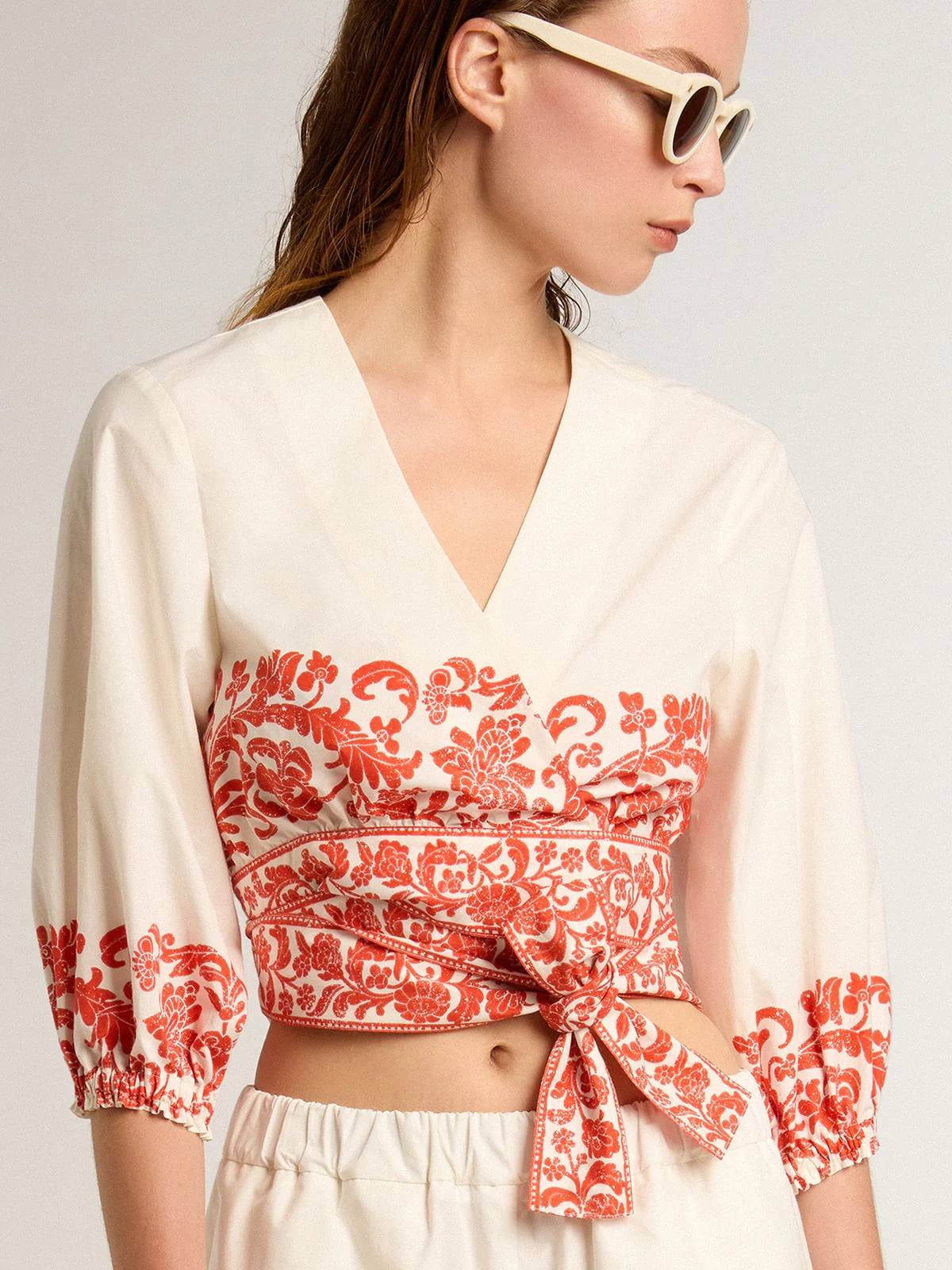 Women | Cotton Crop Top with Seasonal Print | White x Summer Fig - Image 4