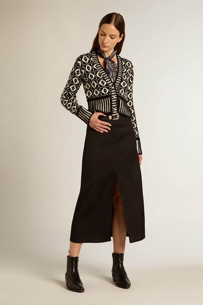 Women | Cropped Cardigan with Geometric Design Vintage White & Black | Antique White x Black - Image 3