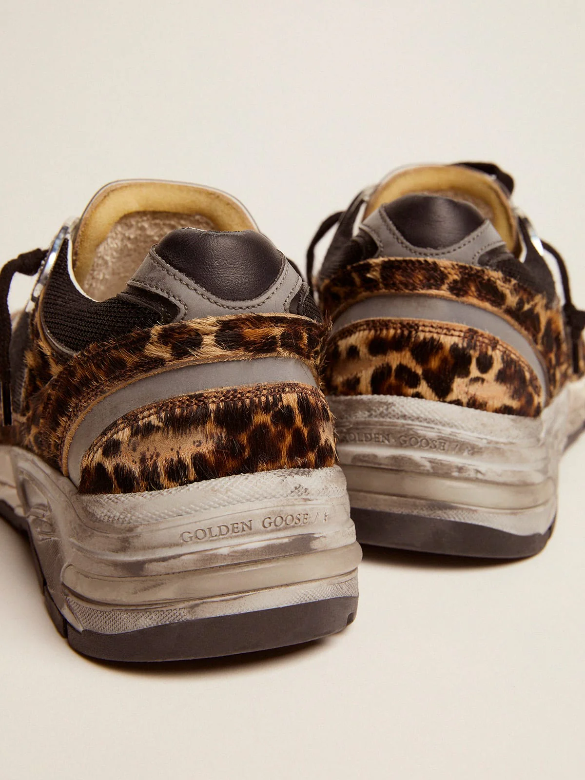 Women | Dad-Star Leopard Print Pony Skin & White Star | Beige Brown Black Leo x Black x White