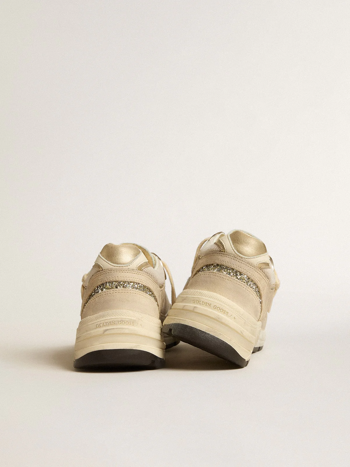 Women | Dad-Star Pearl Mesh & Suede with Platinum Leather Star & Heel Tab | Seed Pearl x Platinum x White x Cream