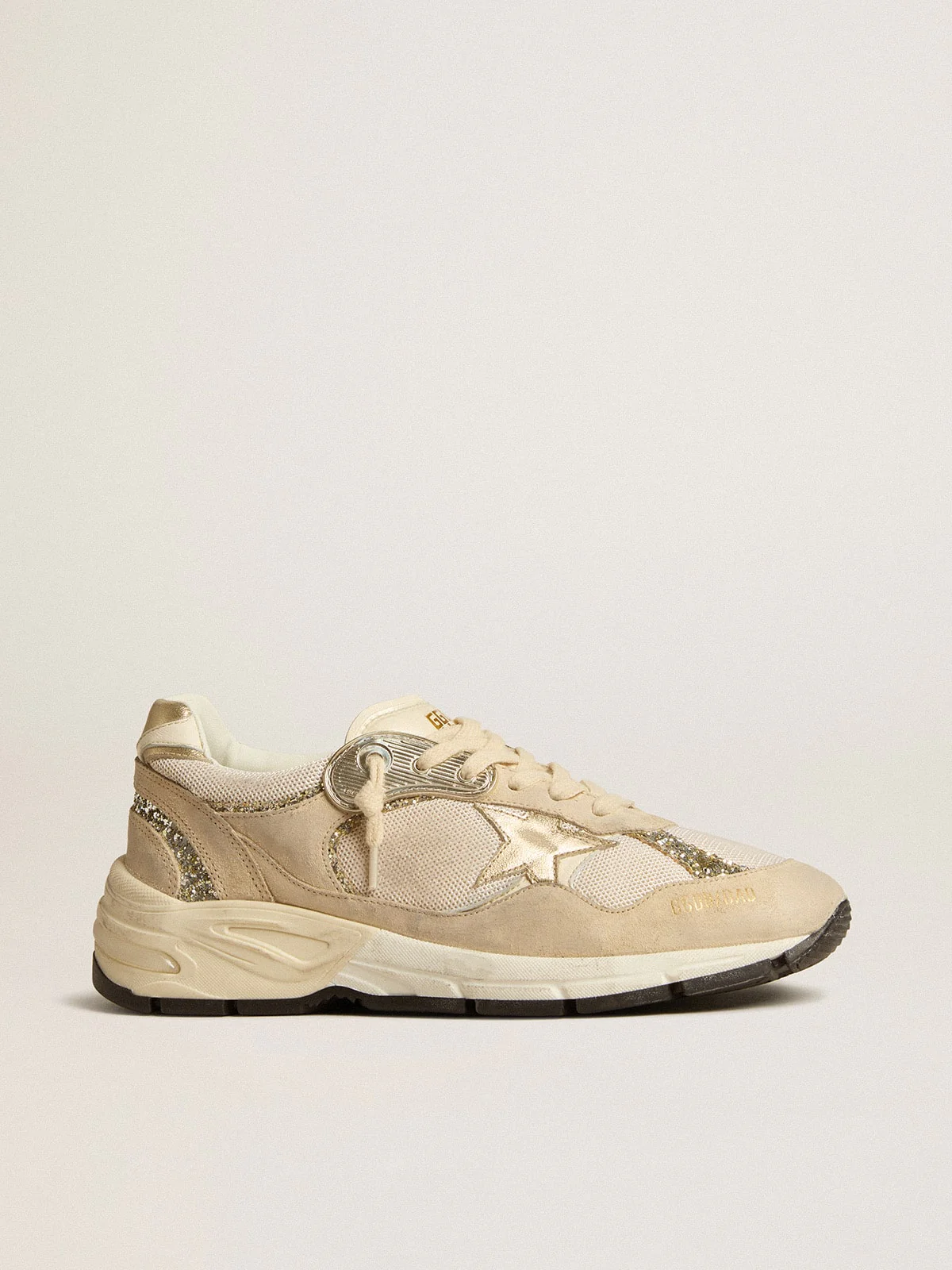 Women | Dad-Star Pearl Mesh & Suede with Platinum Leather Star & Heel Tab | Seed Pearl x Platinum x White x Cream - Image 3