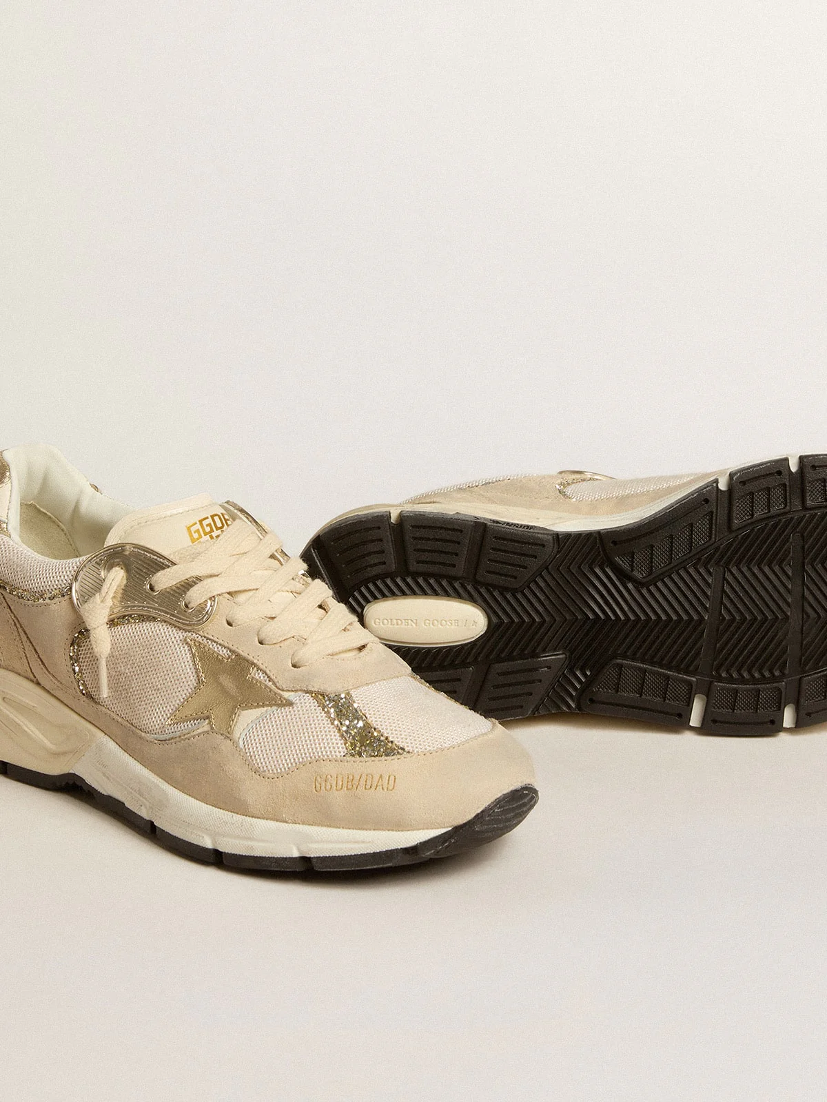 Women | Dad-Star Pearl Mesh & Suede with Platinum Leather Star & Heel Tab | Seed Pearl x Platinum x White x Cream - Image 6