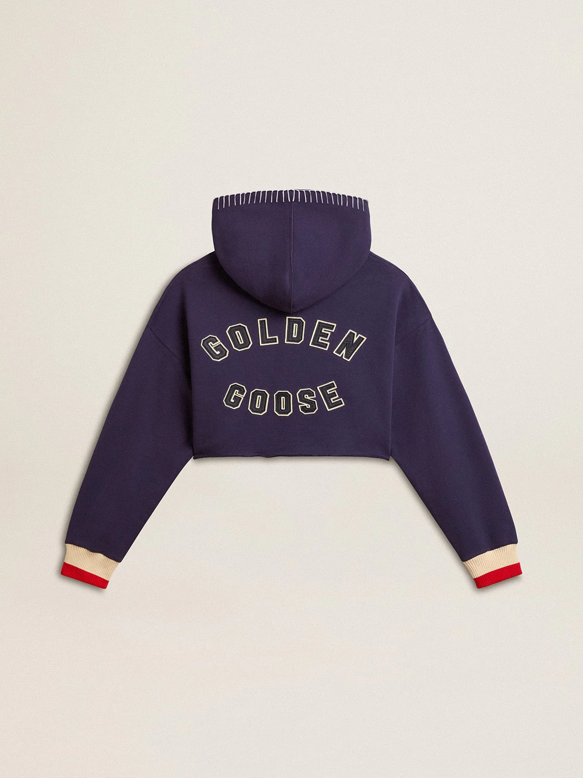 Women | Dark Blue Cropped Sweatshirt with Zip Fastening & Embroidered Hood | Eclipse x Heritage White x Urban Red - Image 10