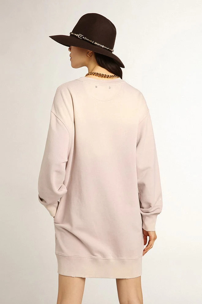 Women | Distressed-Finish Pale Pink Sweatshirt Dress | Shadow Gray - Image 2