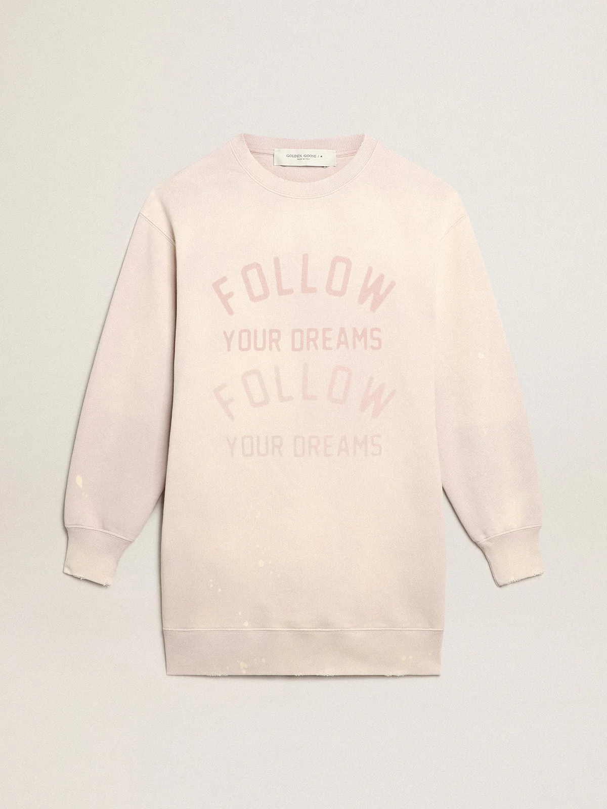 Women | Distressed-Finish Pale Pink Sweatshirt Dress | Shadow Gray - Image 4