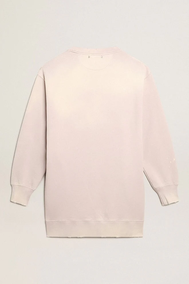 Women | Distressed-Finish Pale Pink Sweatshirt Dress | Shadow Gray - Image 7