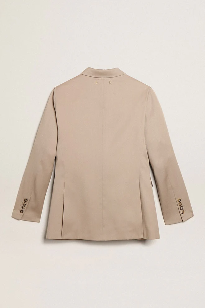 Women | Double-Breasted Blazer Light Beige Wool Gabardine | Roasted Cashew - Image 5