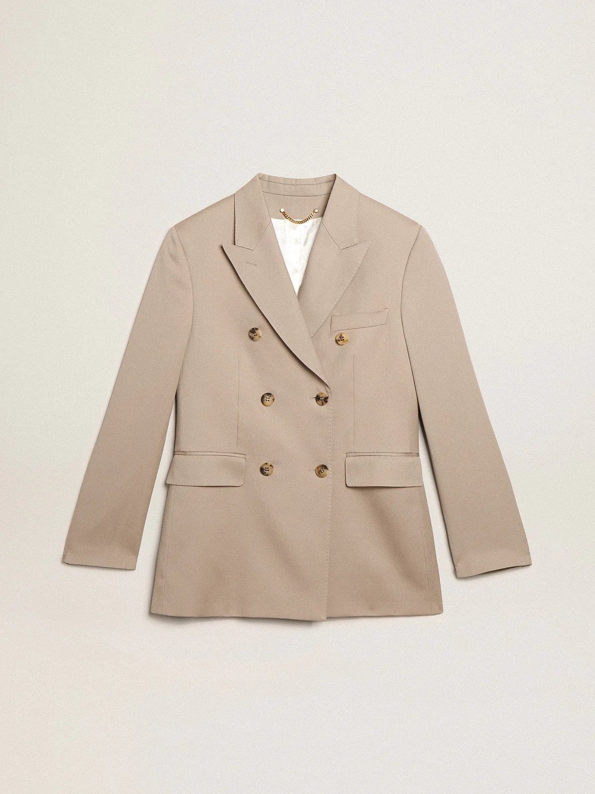 Women | Double-Breasted Blazer Light Beige Wool Gabardine | Roasted Cashew - Image 7
