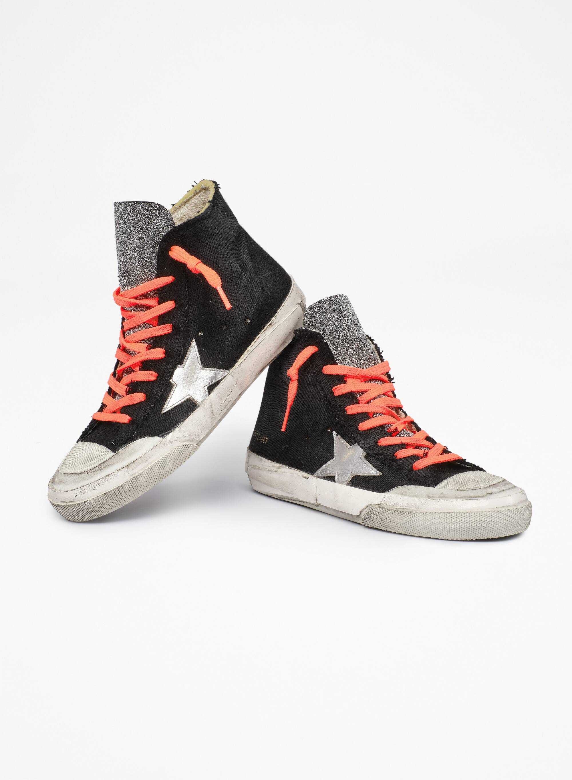 Women | Francy Penstar Black Canvas with Crystal Tongue & Laminated Star | Black x Silver x Ice