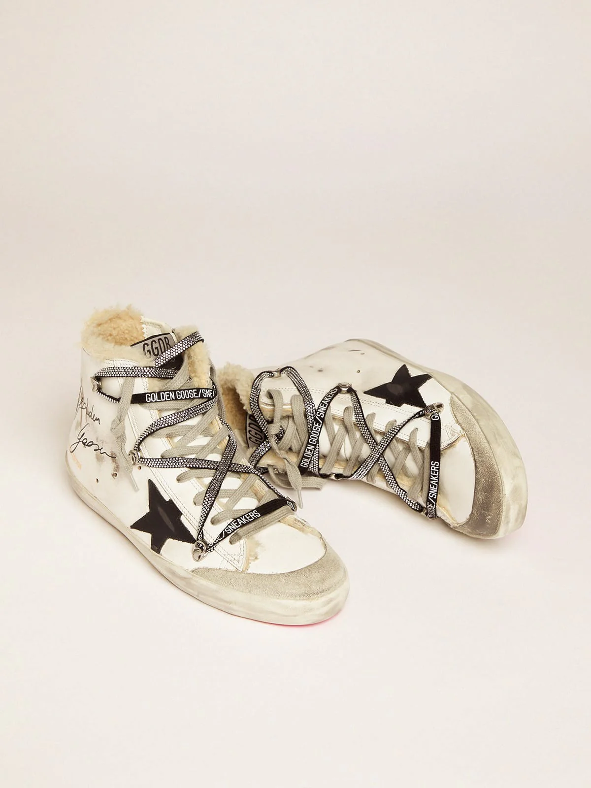 Women | Francy Penstar Lab Sneakers with Shearling Inserts & Black Star | White x Black x Yellow Fluo - Image 5