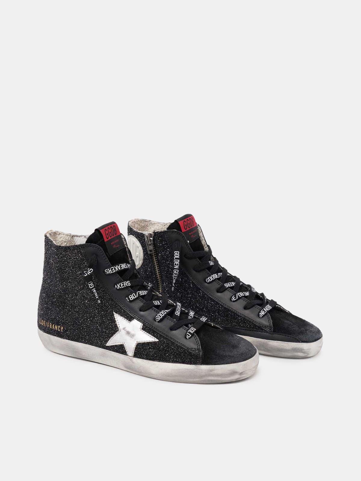 Women | Francy Sneakers Black Glitter with Silver Leather Star | Black x Silver x Brown - Image 4