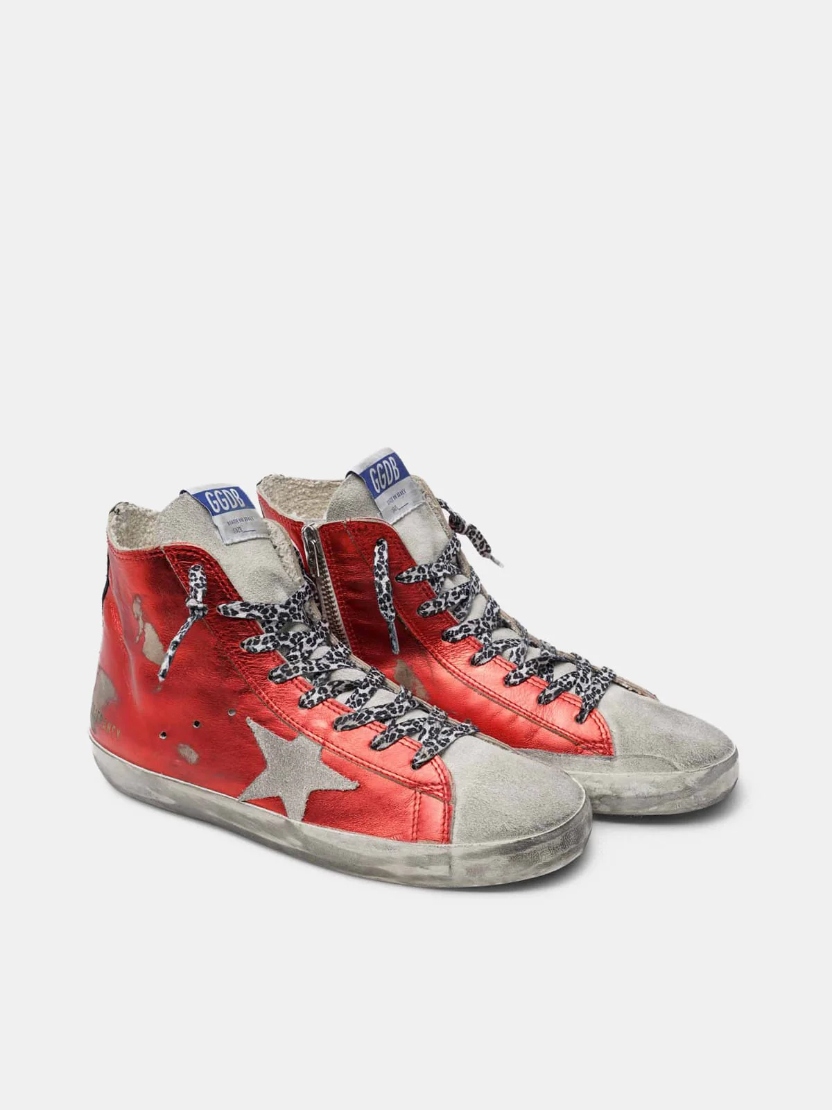 Women | Francy Sneakers Red Laminated Leather with Leopard-Print Laces - Image 6