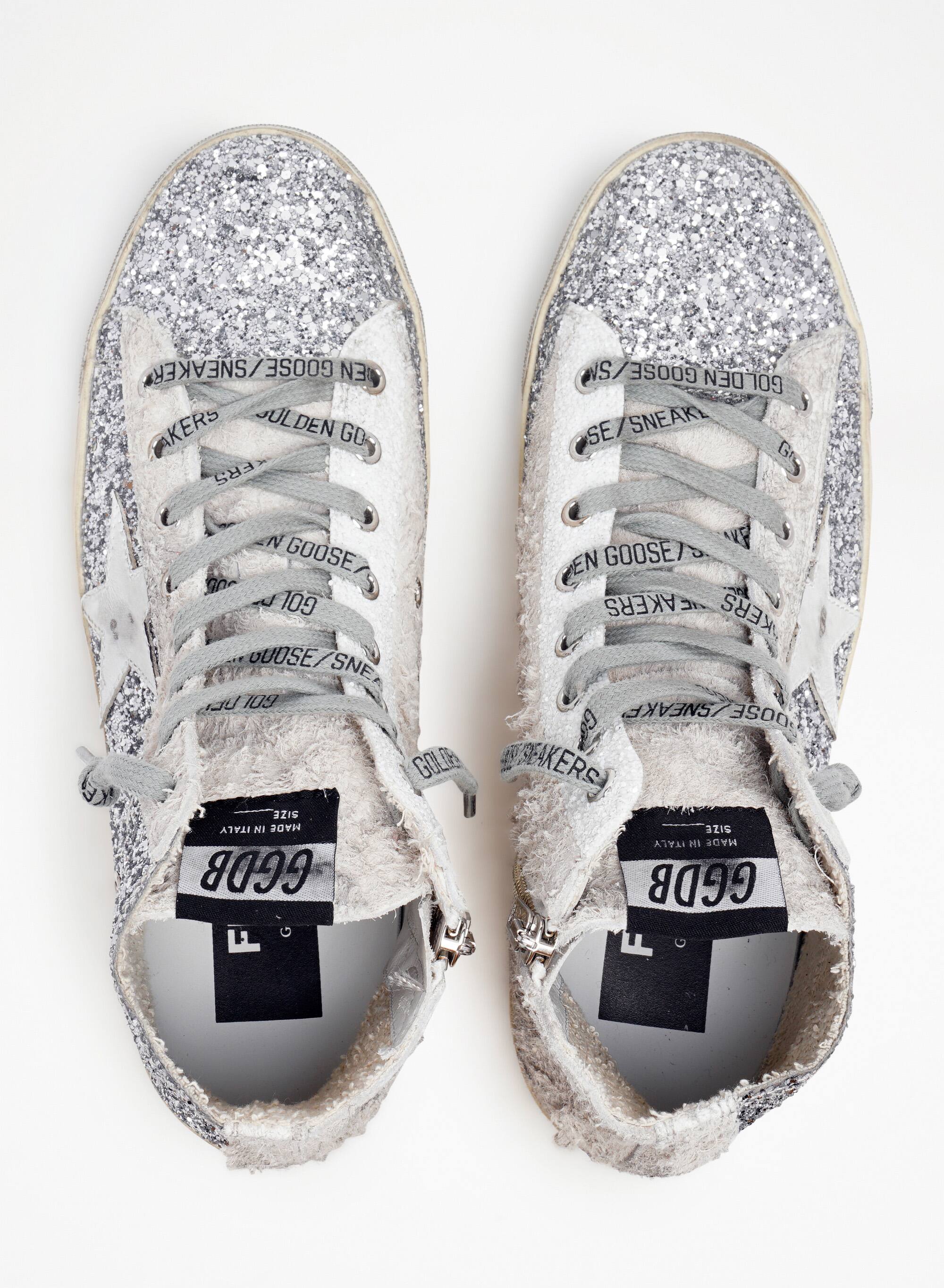 Women | Francy Sneakers Silver Glitter with White Leather Star | Silver x Ice x White