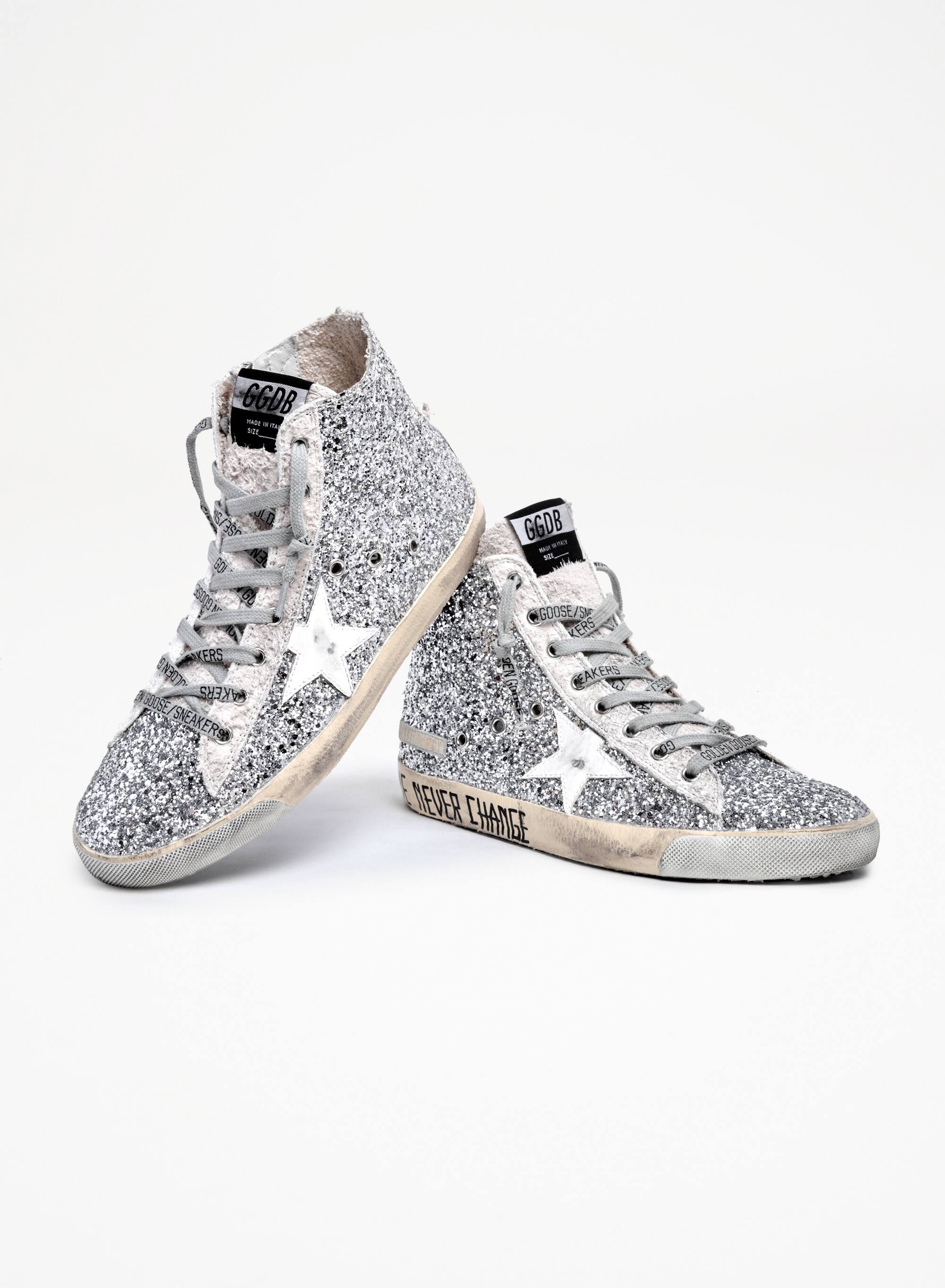 Women | Francy Sneakers Silver Glitter with White Leather Star | Silver x Ice x White - Image 3