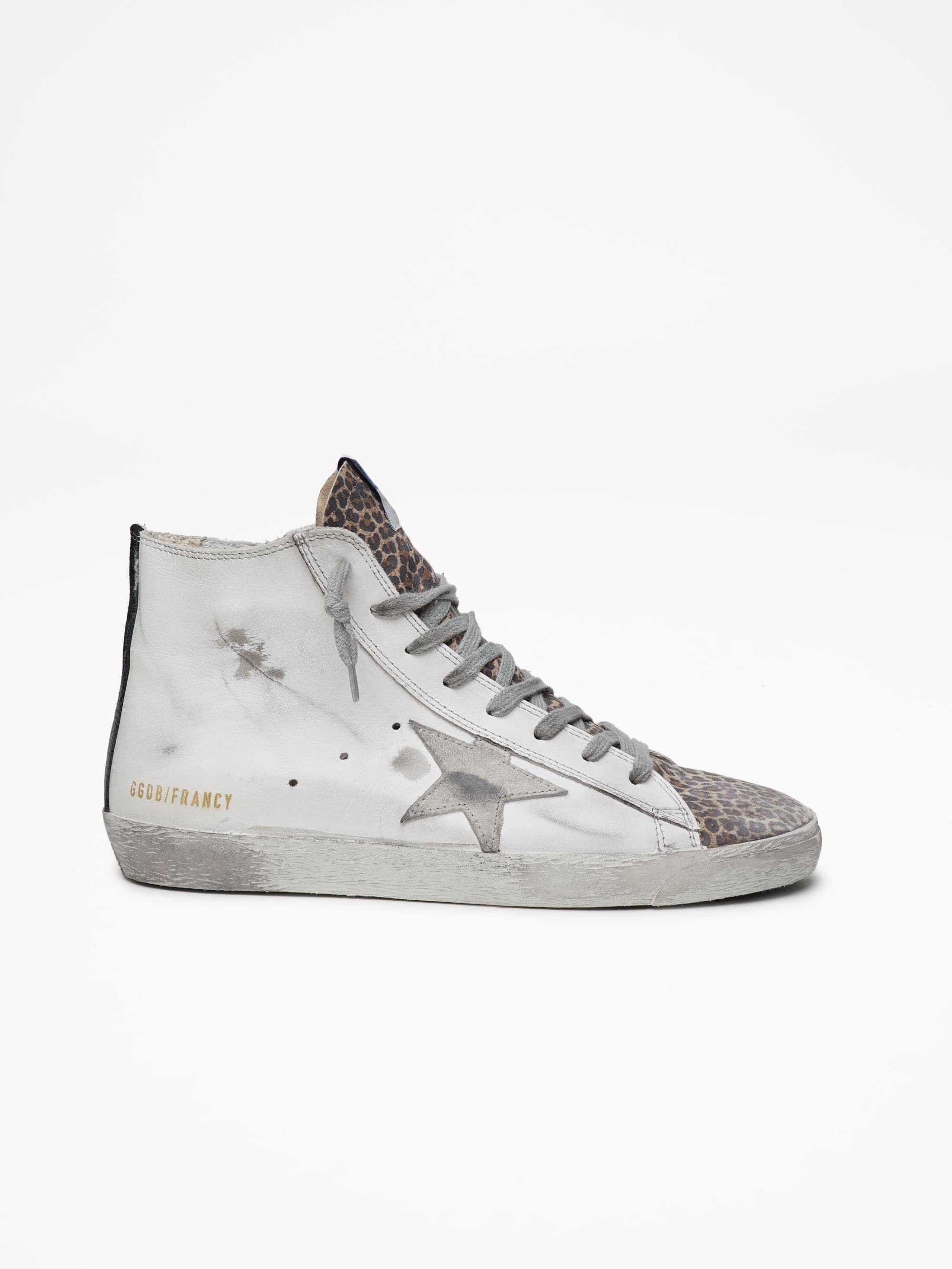 Women | Francy Sneakers White Leather with Leopard Suede Toe & Suede Star | White x Brown Leo x Ice x Black - Image 2