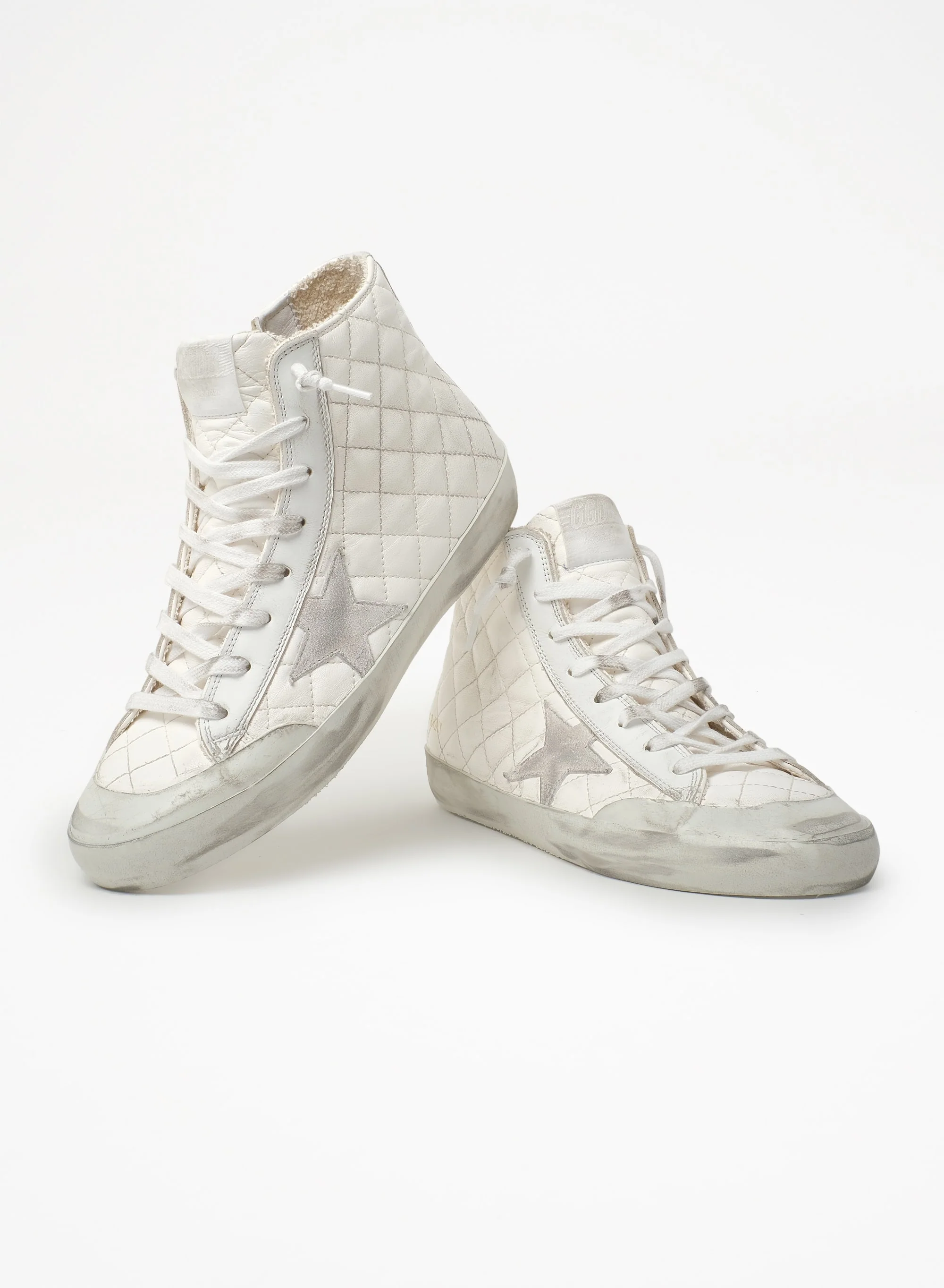 Women | Francy Sneakers White Padded Leather with Suede Star | Optic White - Image 10